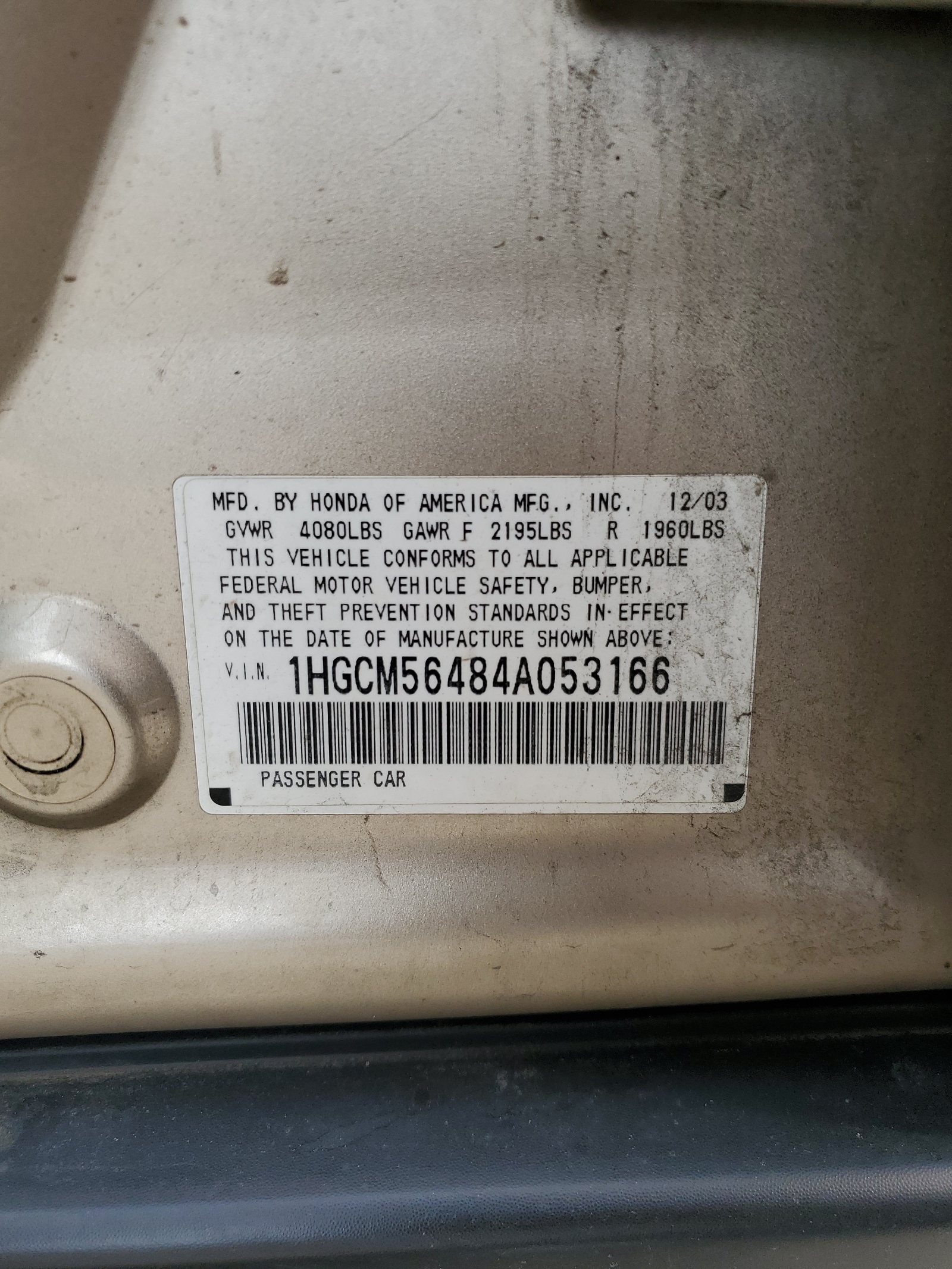 1HGCM56484A053166 2004 Honda Accord Lx