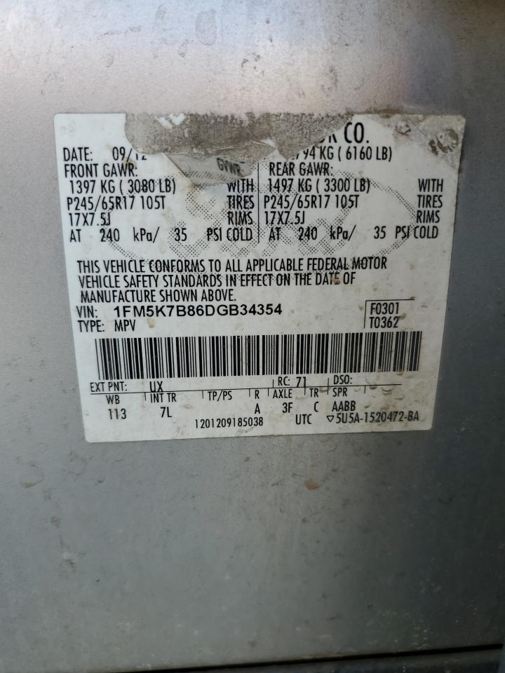 2013 Ford Explorer VIN: 1FM5K7B86DGB34354 Lot: 62311584