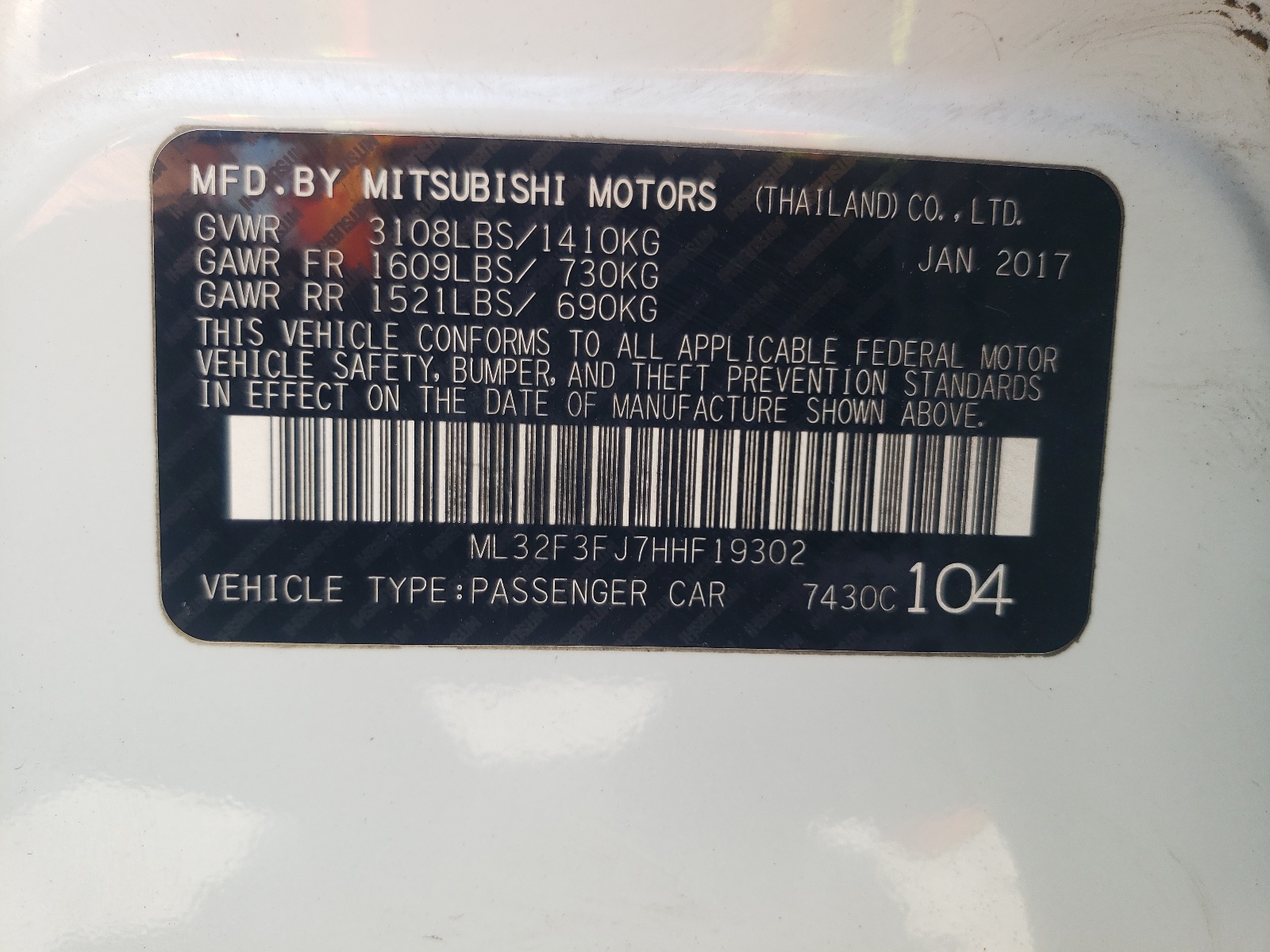 ML32F3FJ7HHF19302 2017 Mitsubishi Mirage G4 Es