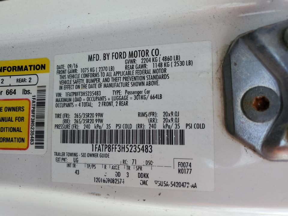 1FATP8FF3H5235483 2017 Ford Mustang Gt