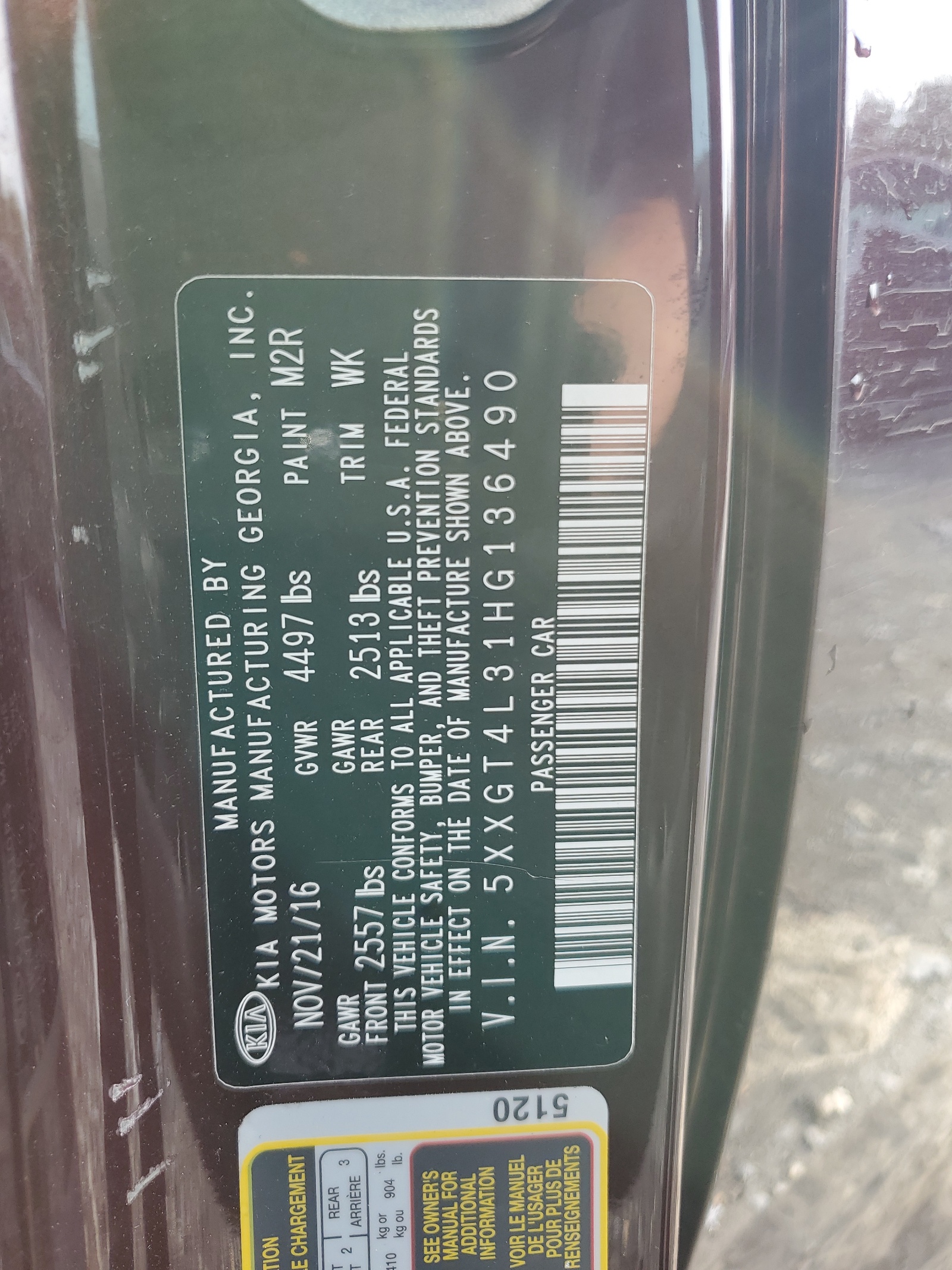 5XXGT4L31HG136490 2017 Kia Optima Lx