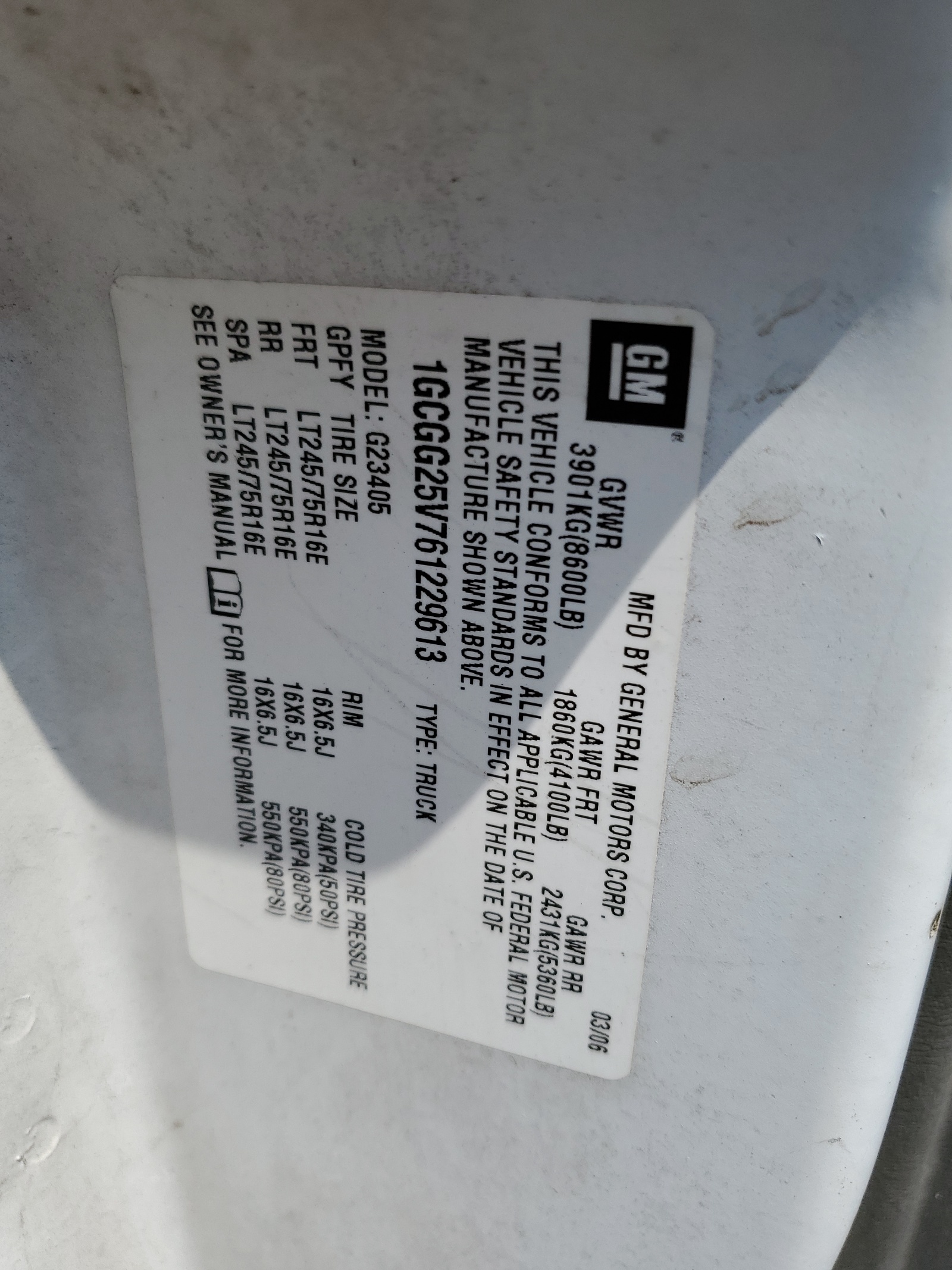 1GCGG25V761229613 2006 Chevrolet Express G2500