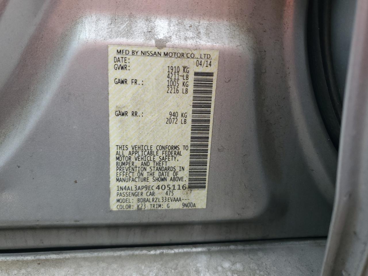 1N4AL3AP9EC405116 2014 Nissan Altima 2.5