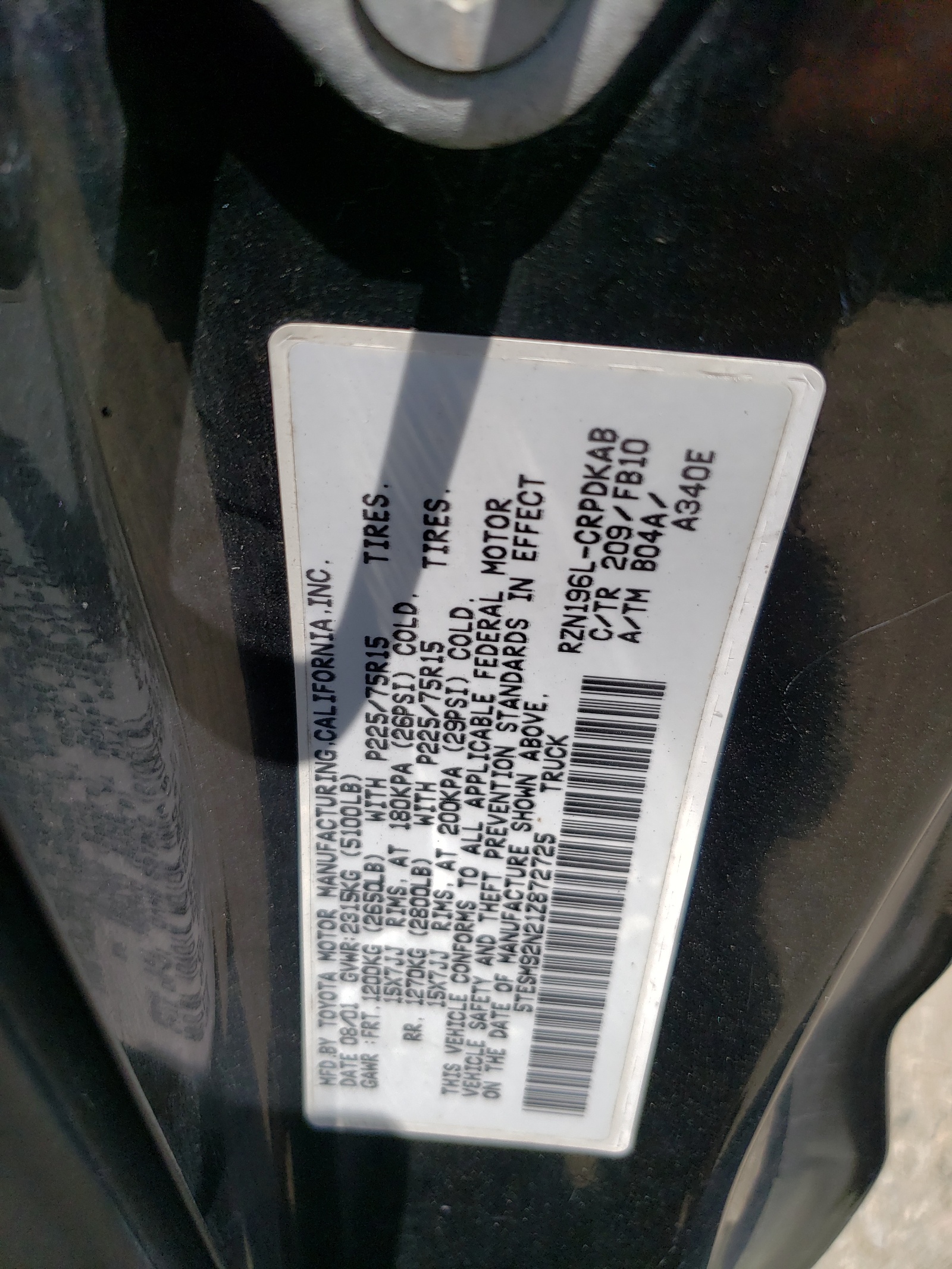 5TESM92N21Z872725 2001 Toyota Tacoma Xtracab Prerunner