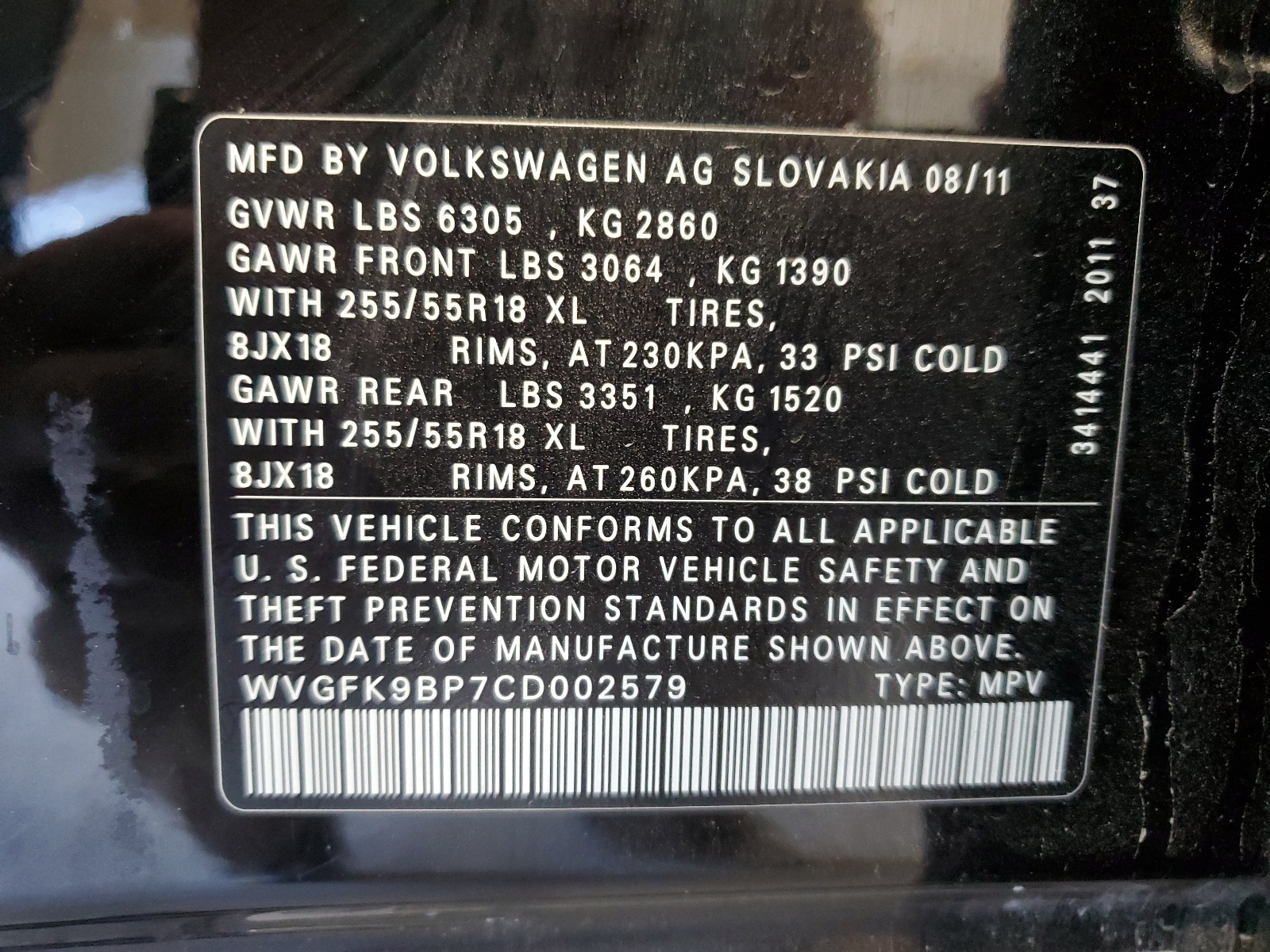 WVGFK9BP7CD002579 2012 Volkswagen Touareg V6 Tdi