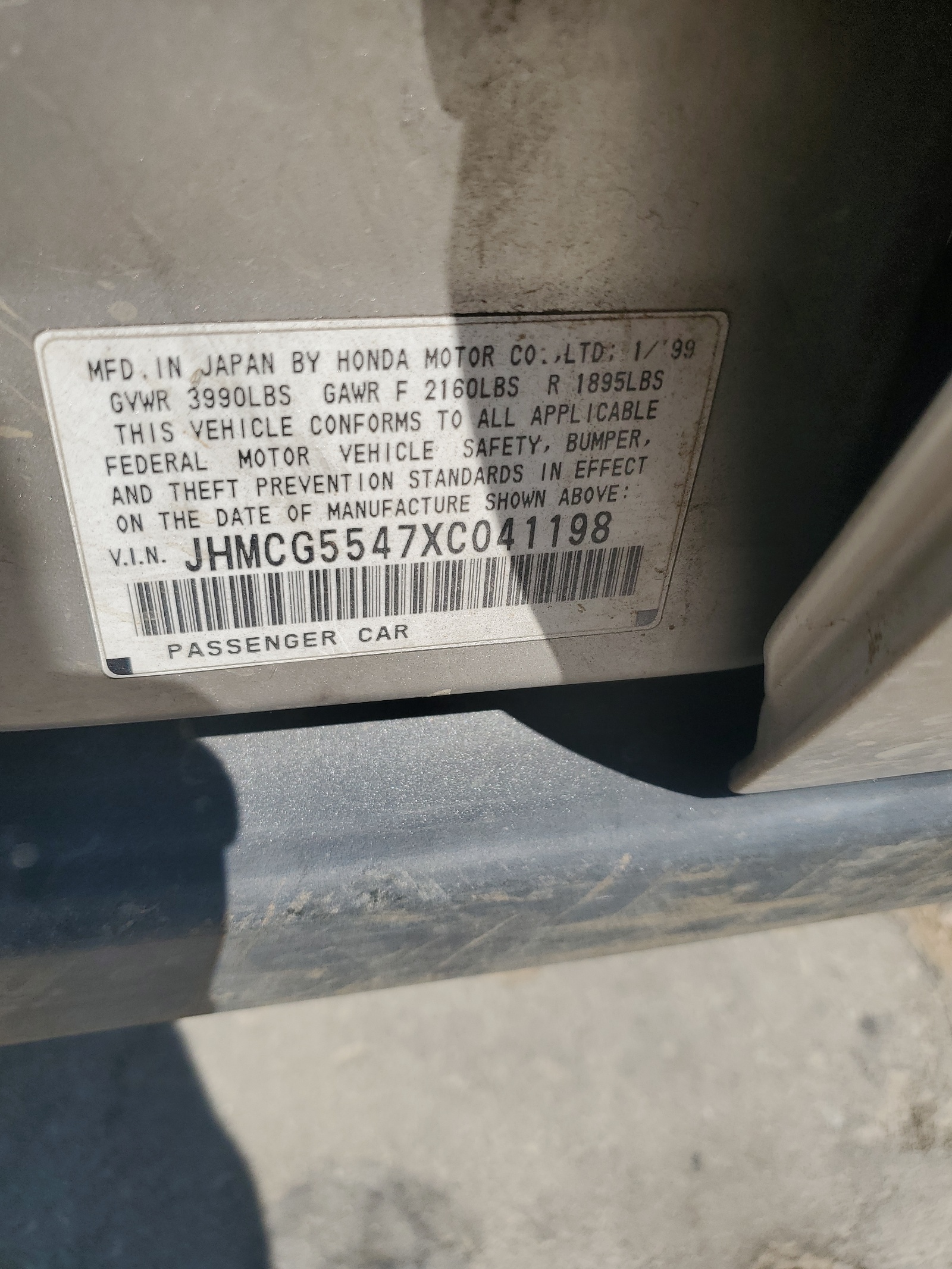 JHMCG5547XC041198 1999 Honda Accord Lx