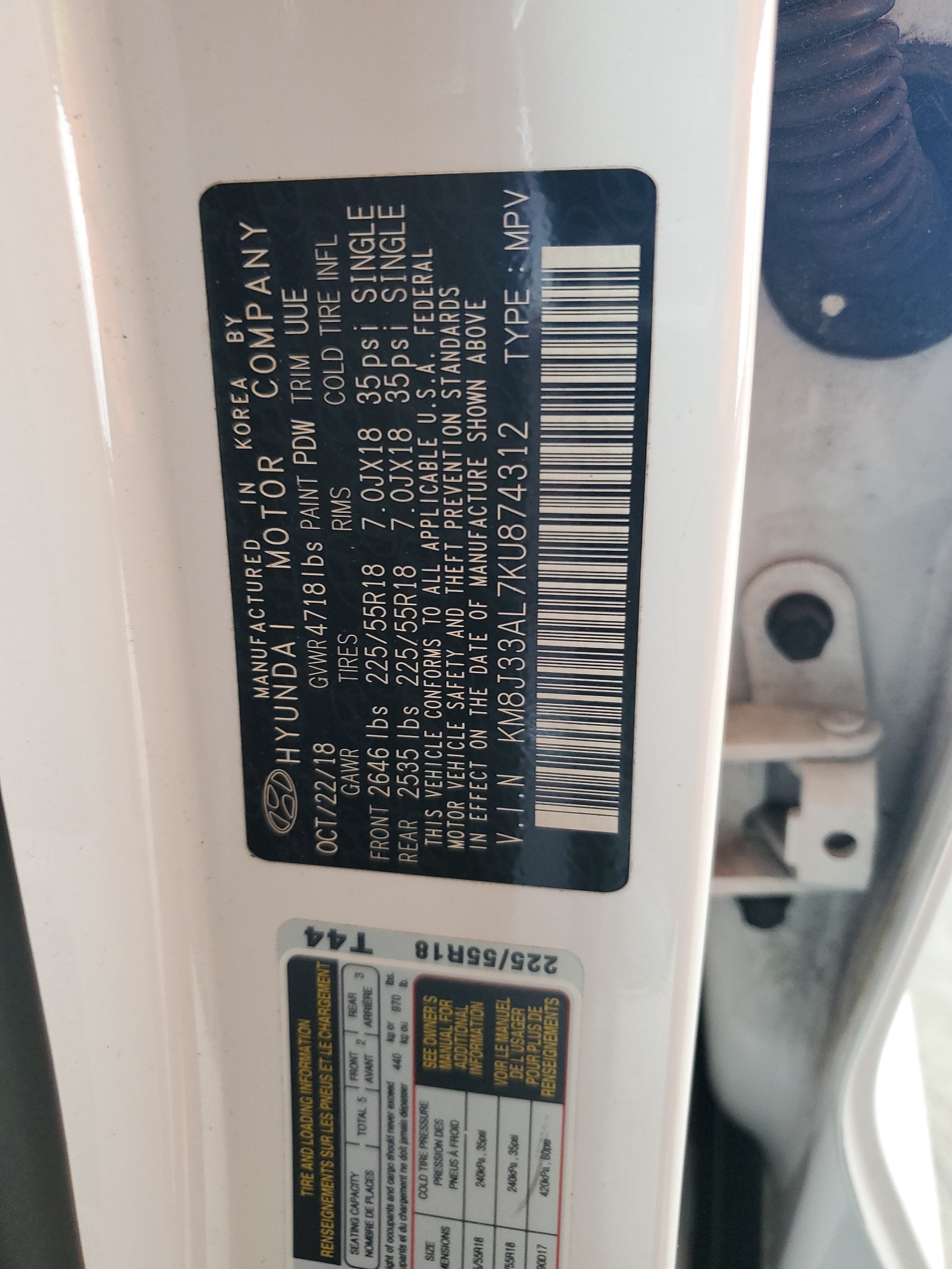 KM8J33AL7KU874312 2019 Hyundai Tucson Limited