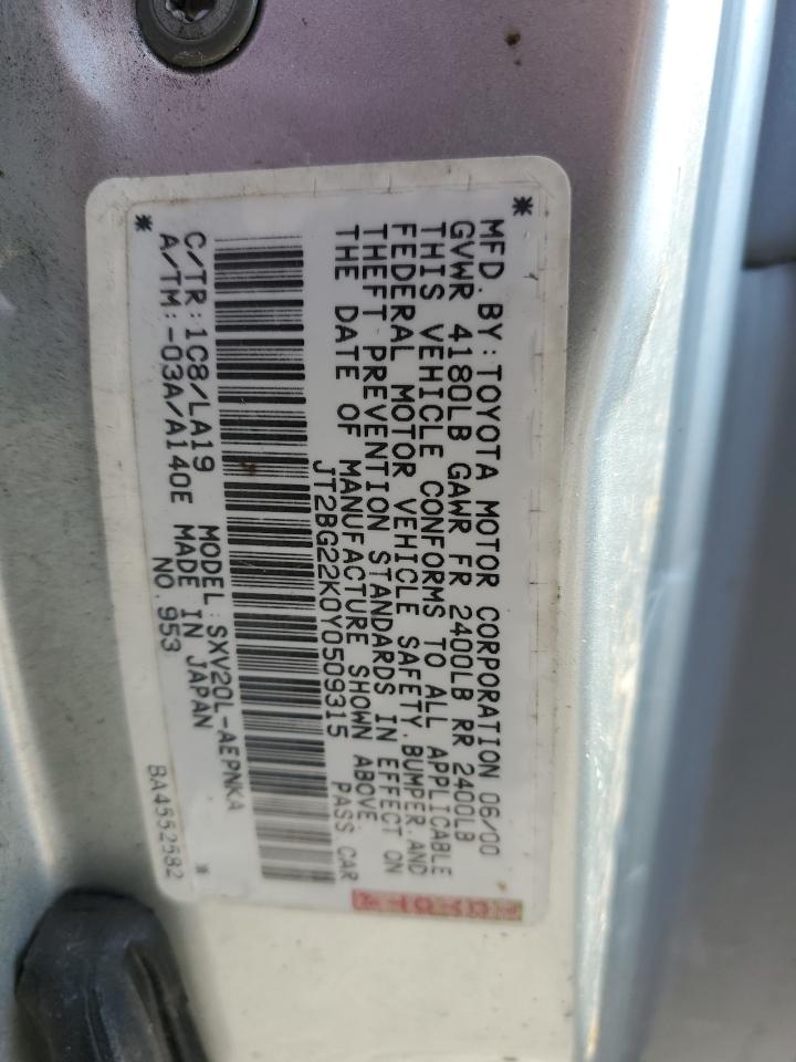 2000 Toyota Camry Ce VIN: JT2BG22K0Y0509315 Lot: 65161324