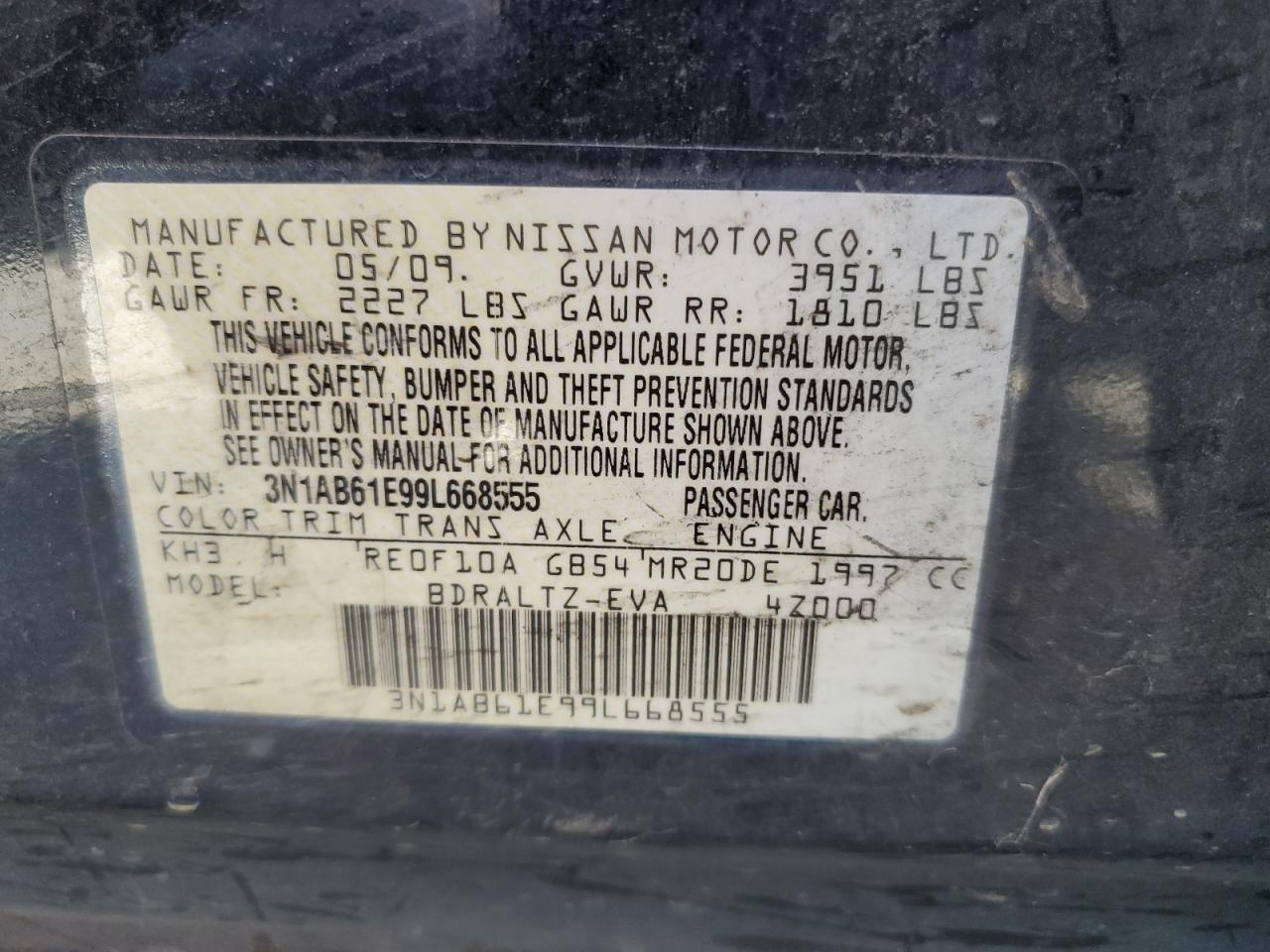 2009 Nissan Sentra 2.0 VIN: 3N1AB61E99L668555 Lot: 61692784