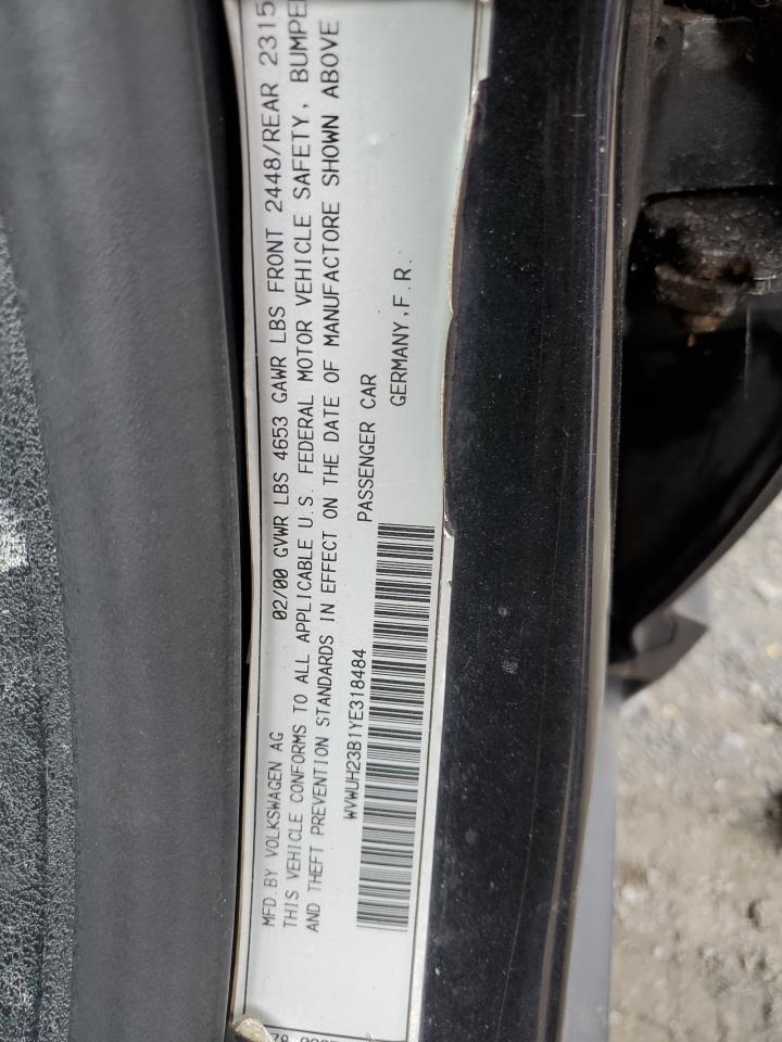2000 Volkswagen Passat Glx 4Motion VIN: WVWUH23B1YE318484 Lot: 64094344