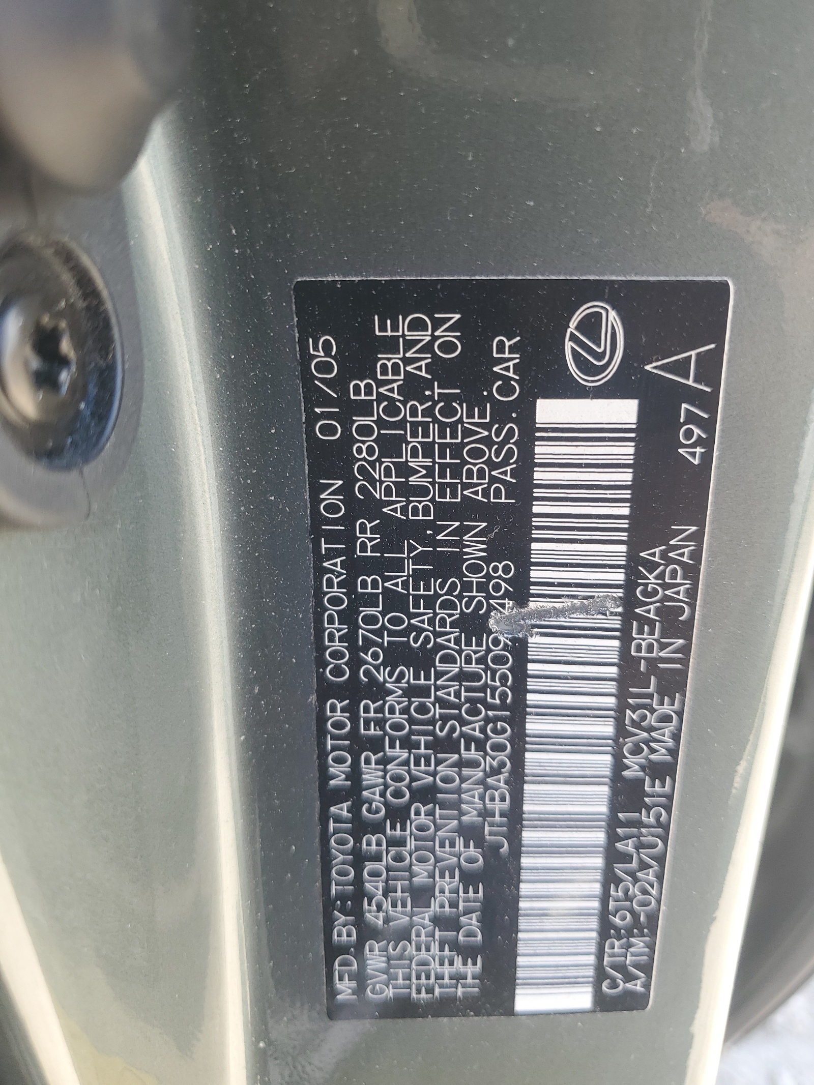 JTHBA30G155098498 2005 Lexus Es 330