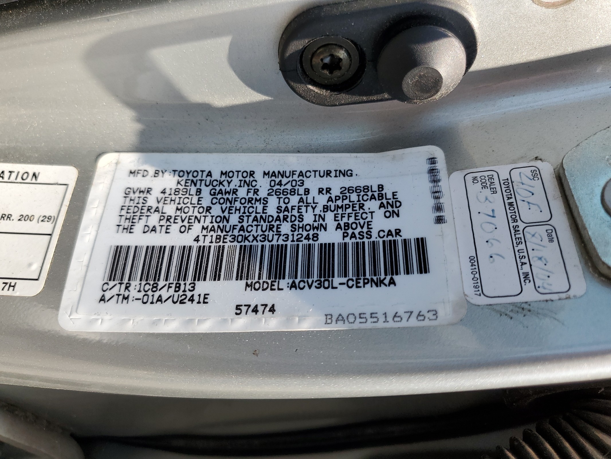 4T1BE30KX3U731248 2003 Toyota Camry Le