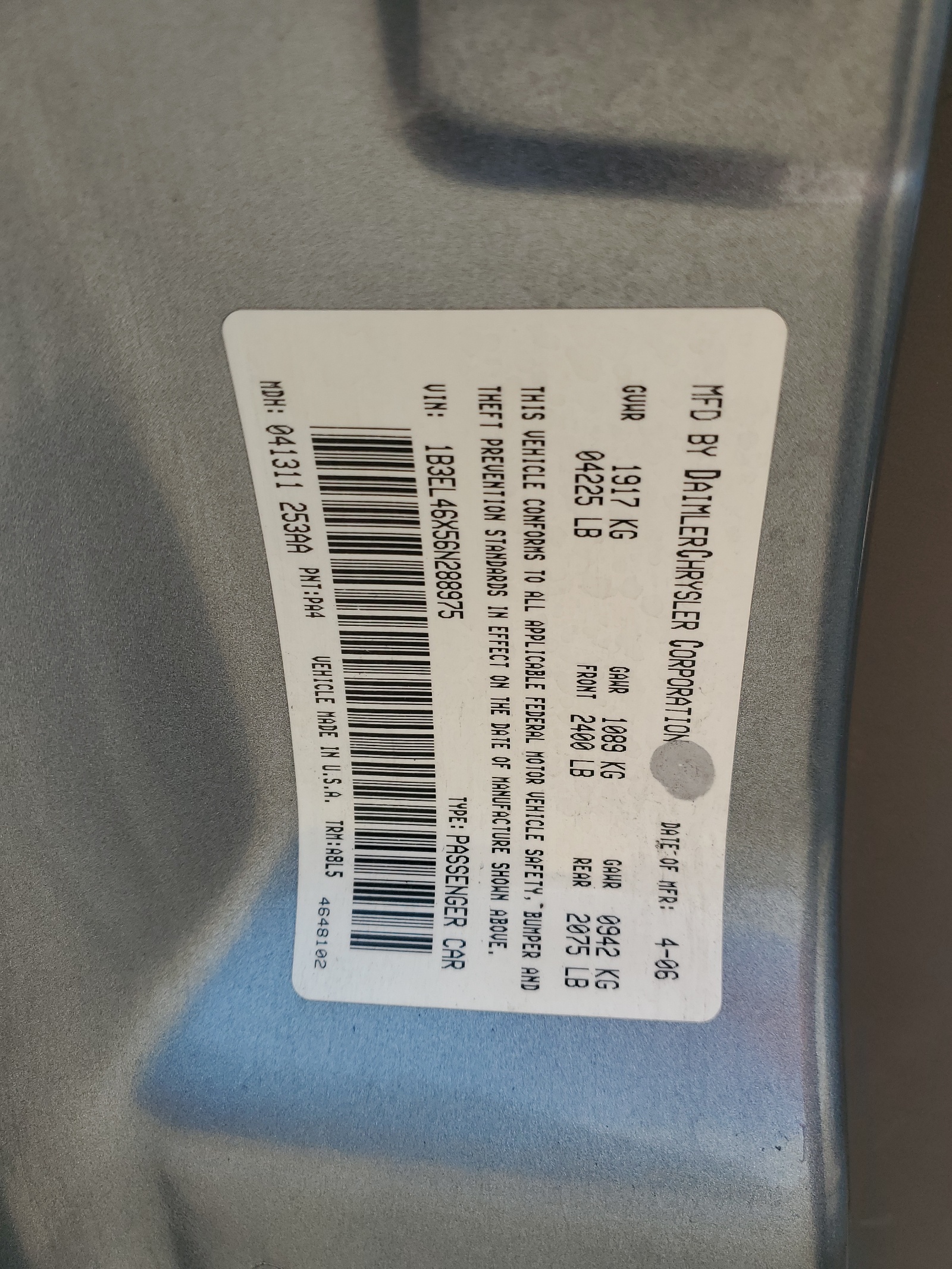 1B3EL46X56N288975 2006 Dodge Stratus Sxt