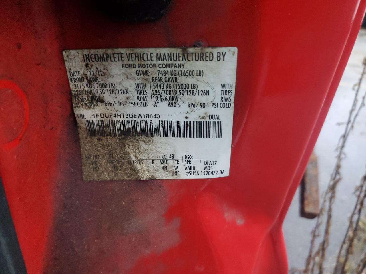 2013 Ford F450 Super Duty VIN: 1FDUF4HT3DEA18843 Lot: 62726654