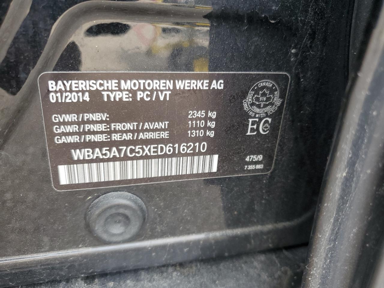 2014 BMW 528 Xi VIN: WBA5A7C5XED616210 Lot: 62190544