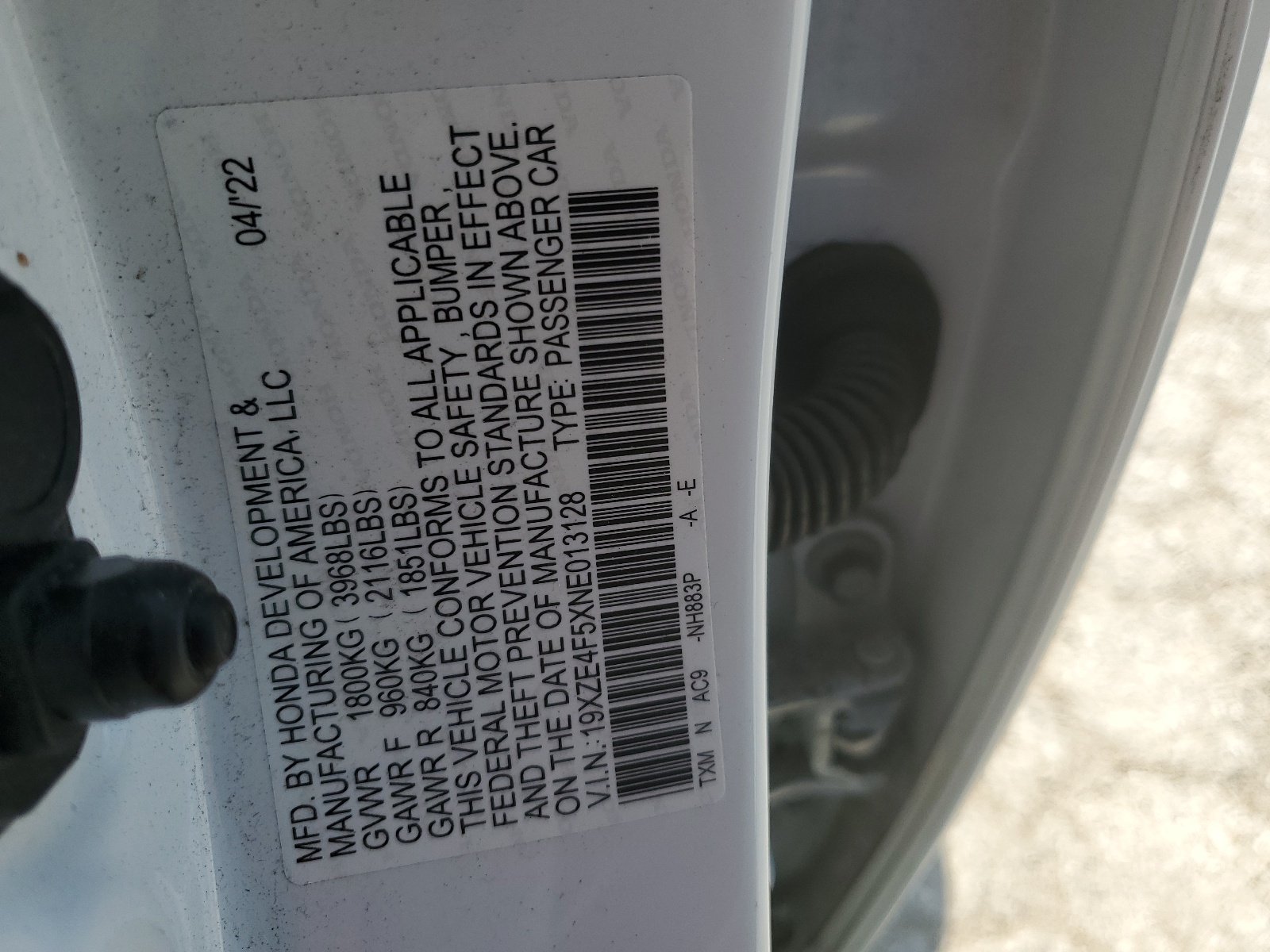 19XZE4F5XNE013128 2022 Honda Insight Ex