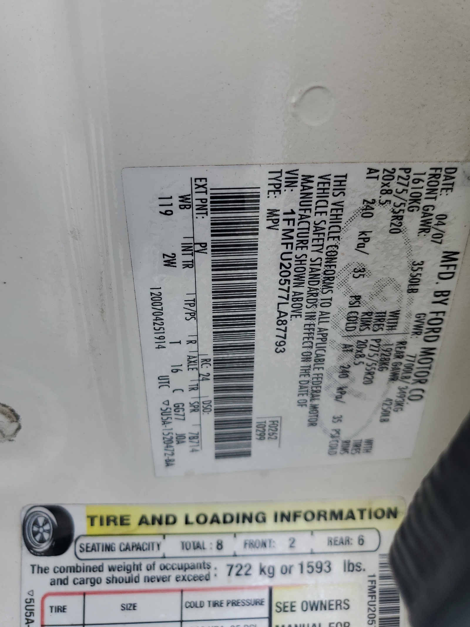 1FMFU20577LA87793 2007 Ford Expedition Limited