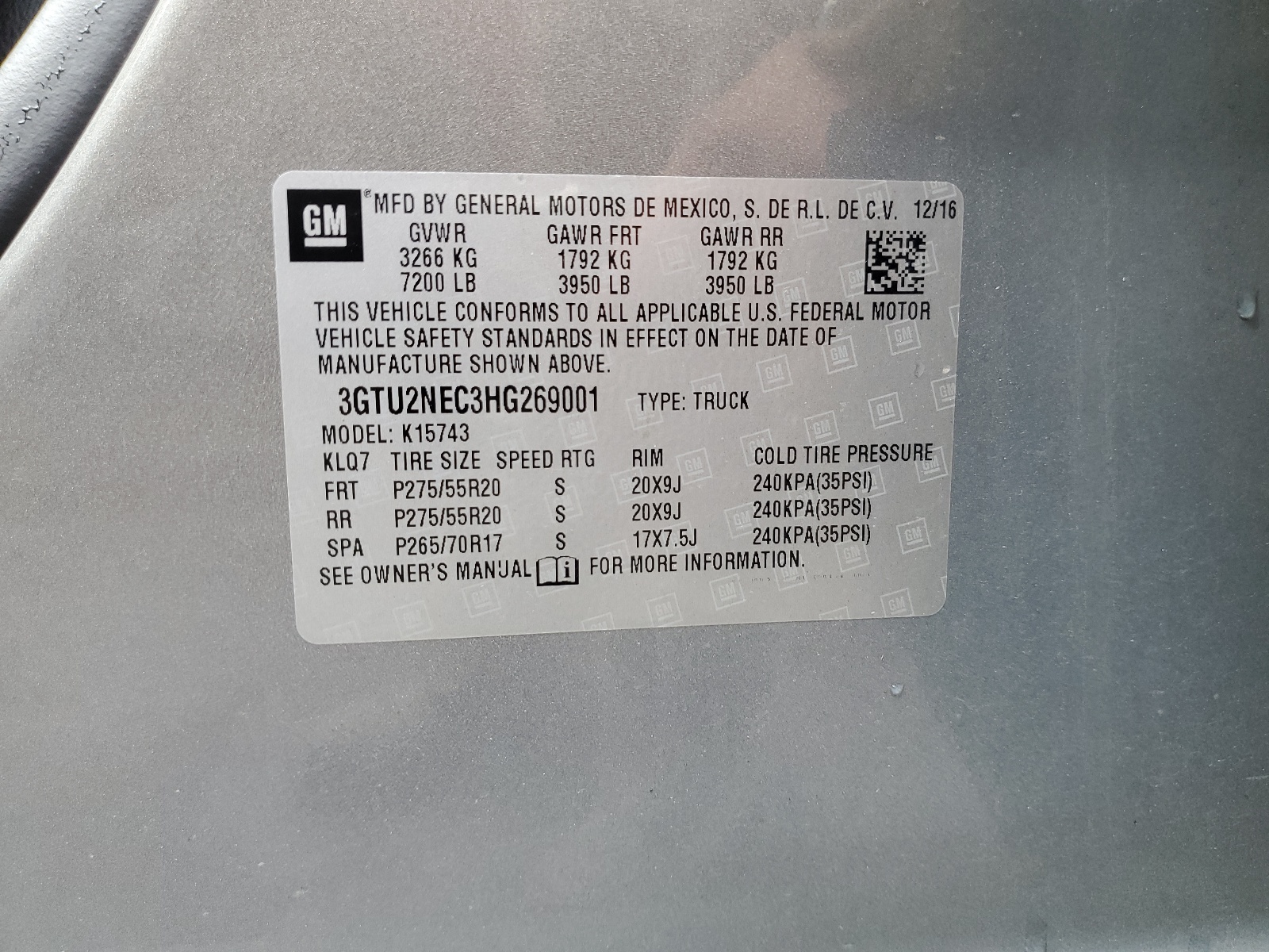 3GTU2NEC3HG269001 2017 GMC Sierra K1500 Slt