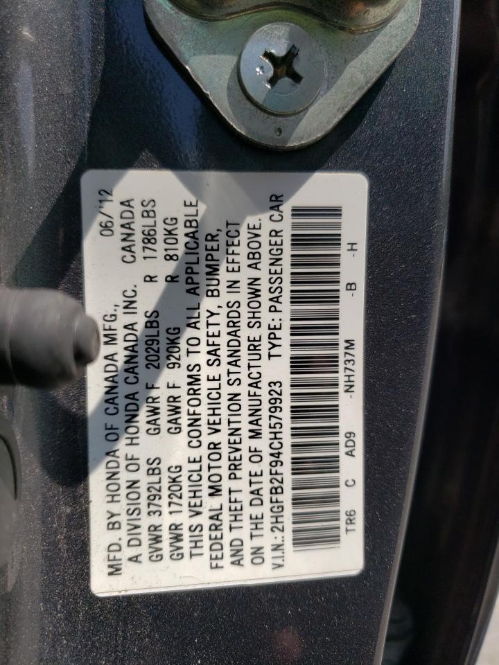 2HGFB2F94CH579923 2012 Honda Civic Exl