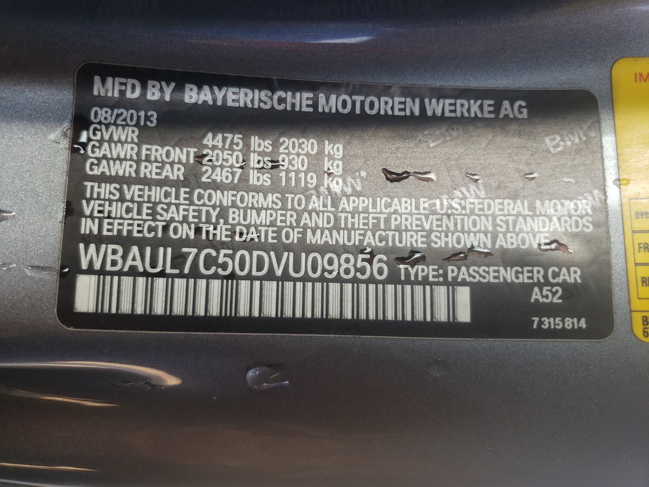 WBAUL7C50DVU09856 2013 BMW 128 I