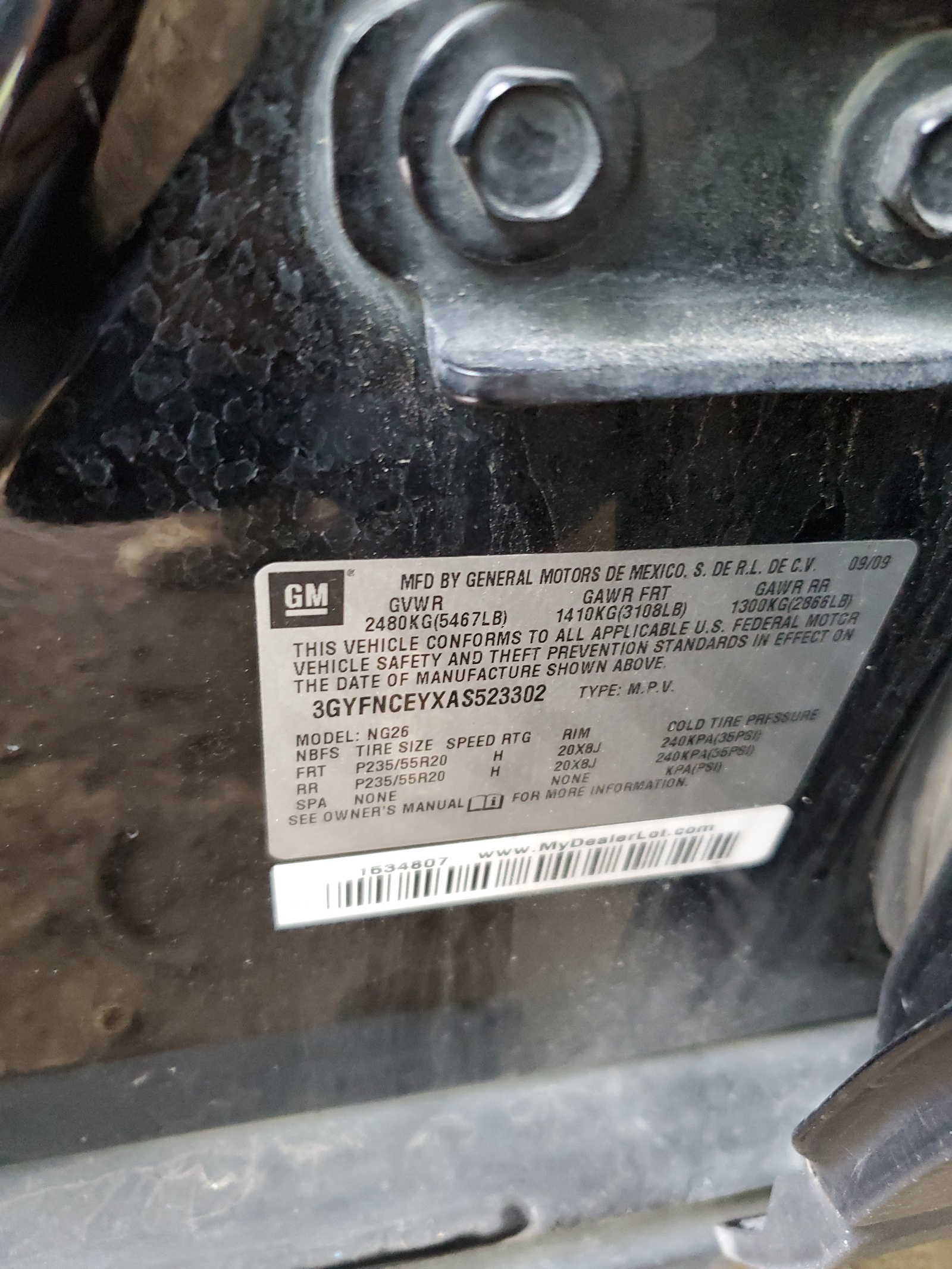 3GYFNCEYXAS523302 2010 Cadillac Srx Premium Collection