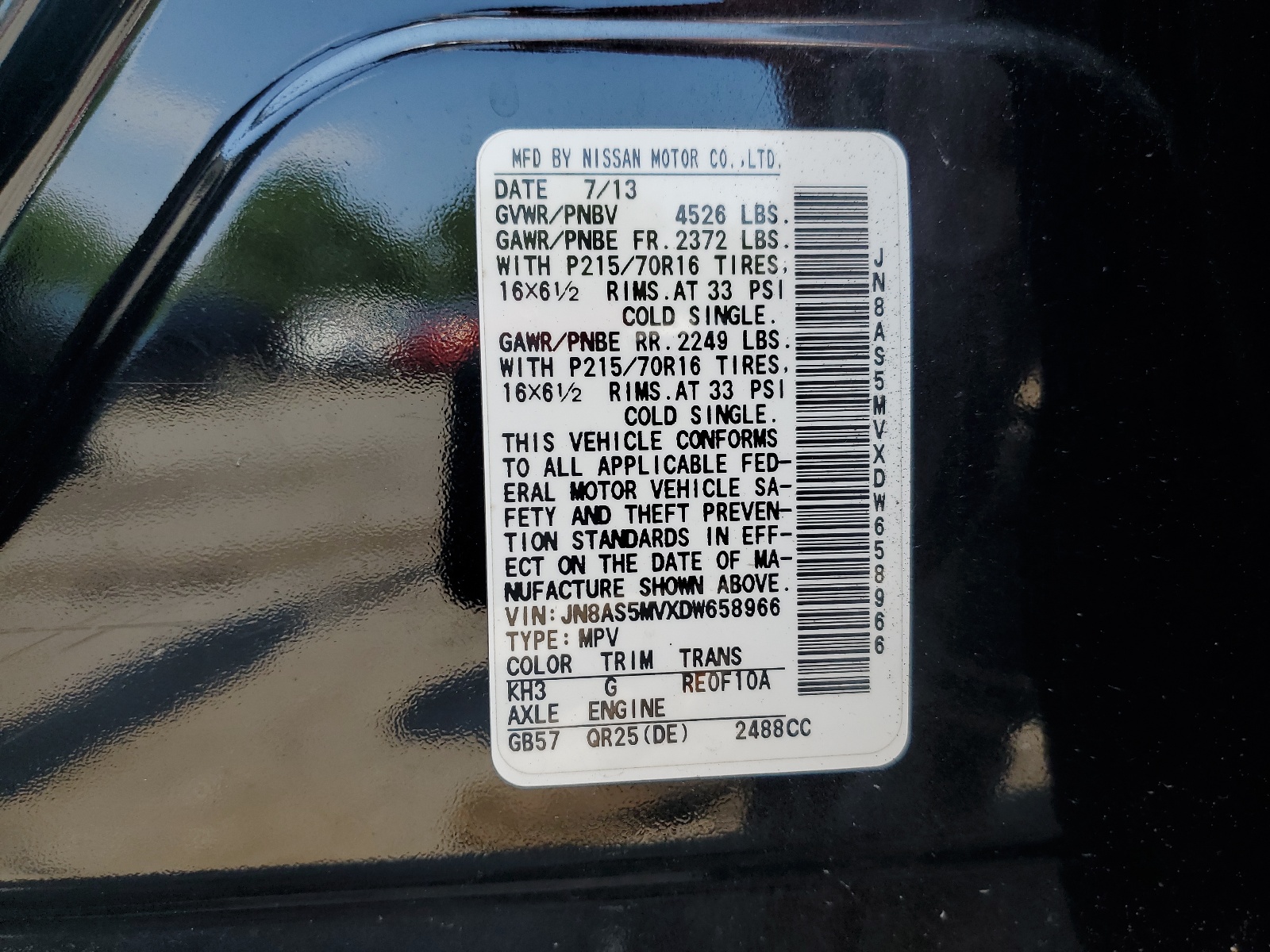 JN8AS5MVXDW658966 2013 Nissan Rogue S