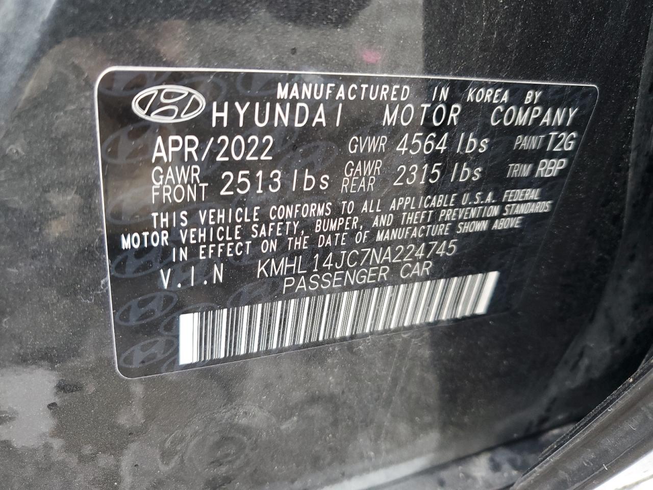 2022 Hyundai Sonata N Line VIN: KMHL14JC7NA224745 Lot: 64012164