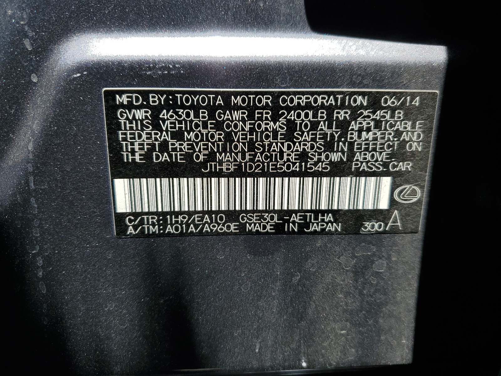 JTHBF1D21E5041545 2014 Lexus Is 250