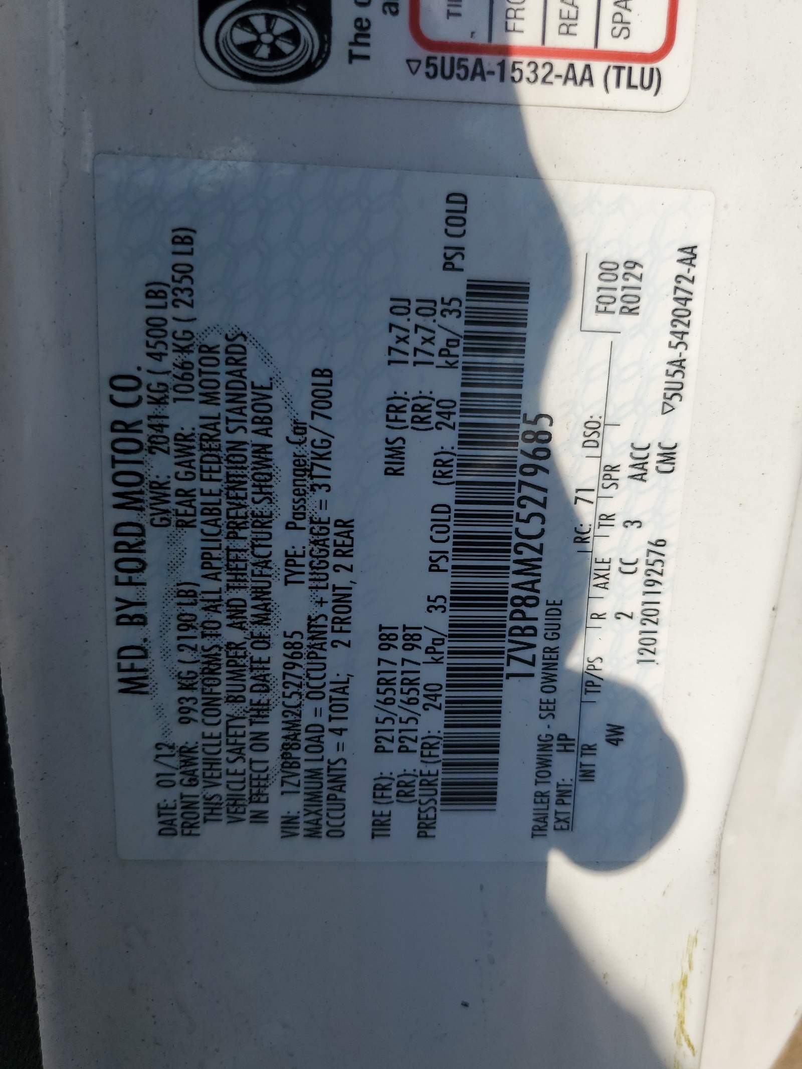 1ZVBP8AM2C5279685 2012 Ford Mustang