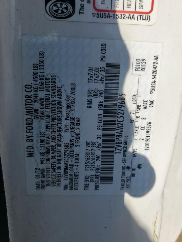 2012 Ford Mustang VIN: 1ZVBP8AM2C5279685 Lot: 61933214