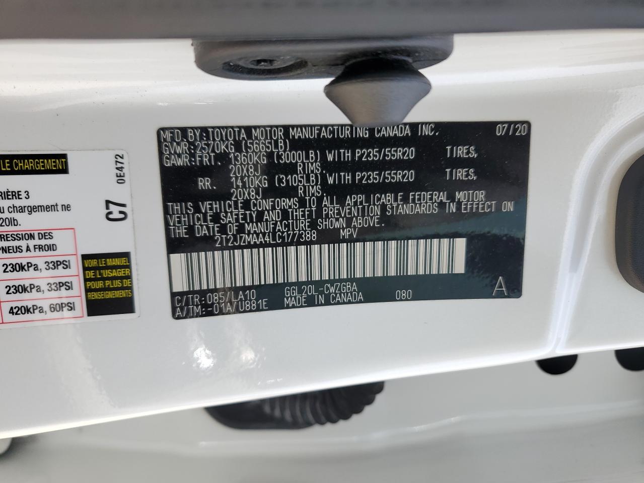 2020 Lexus Rx 350 VIN: 2T2JZMAA4LC177388 Lot: 62305264