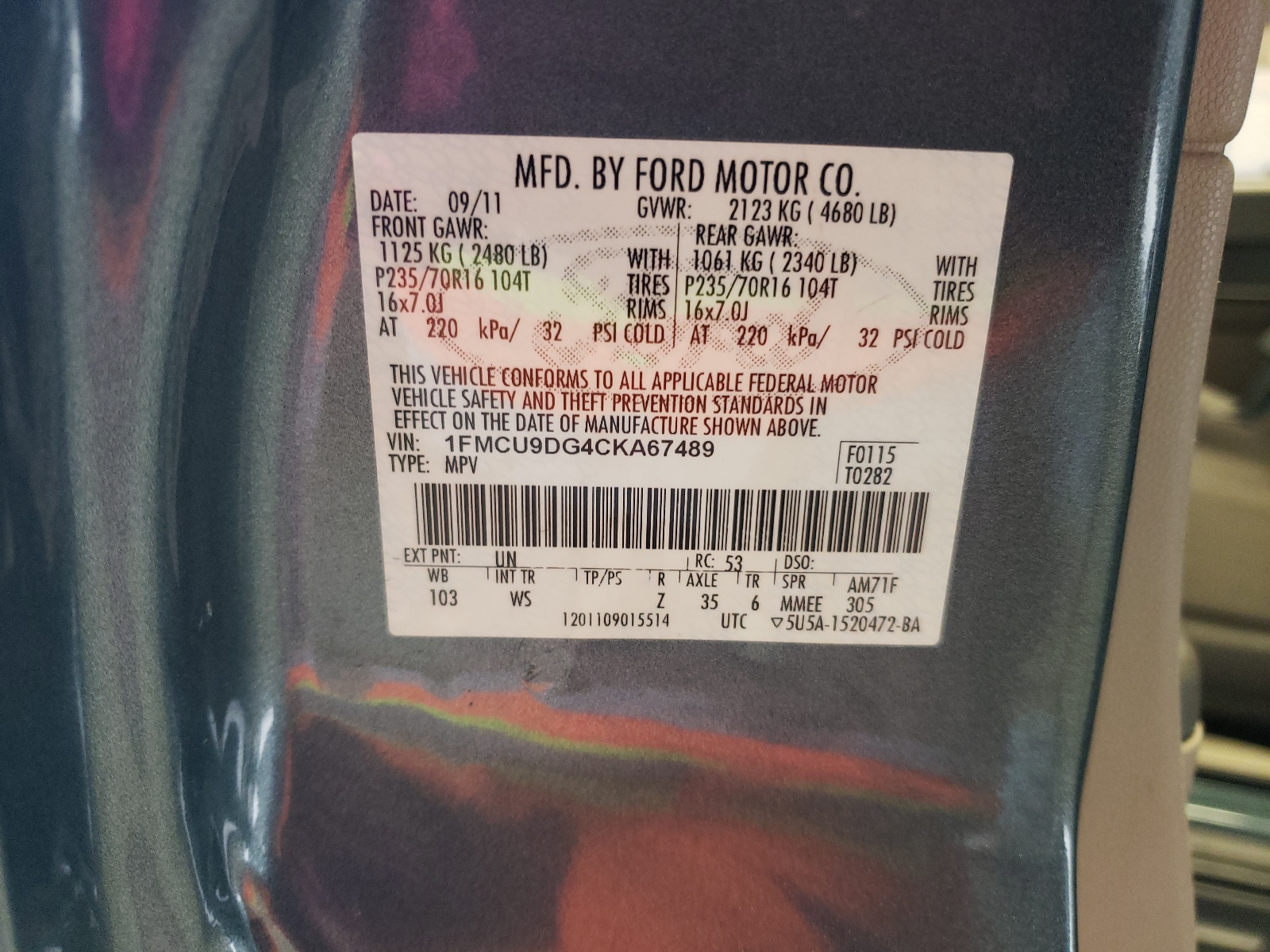 1FMCU9DG4CKA67489 2012 Ford Escape Xlt