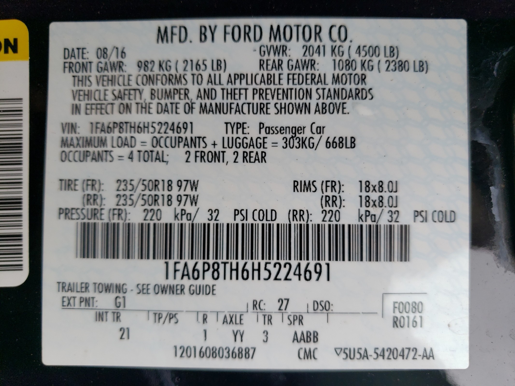 1FA6P8TH6H5224691 2017 Ford Mustang