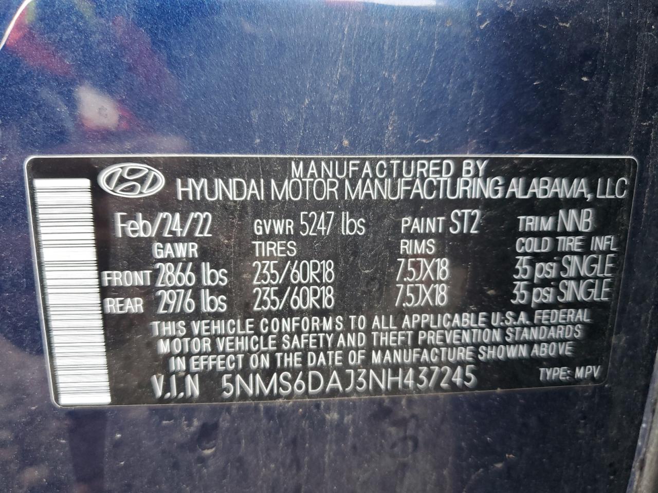 2022 Hyundai Santa Fe Sel VIN: 5NMS6DAJ3NH437245 Lot: 63794234