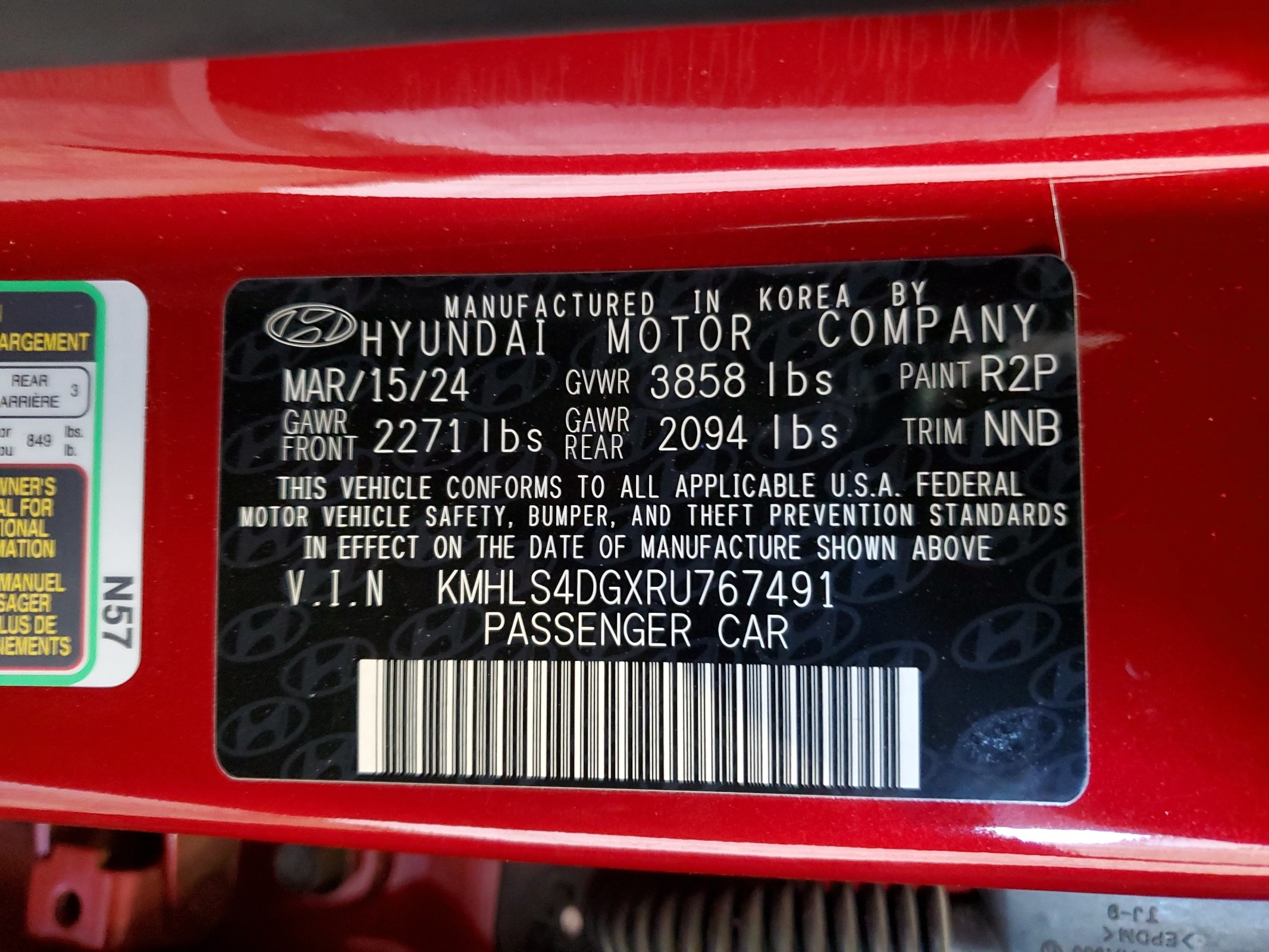 KMHLS4DGXRU767491 2024 Hyundai Elantra Sel