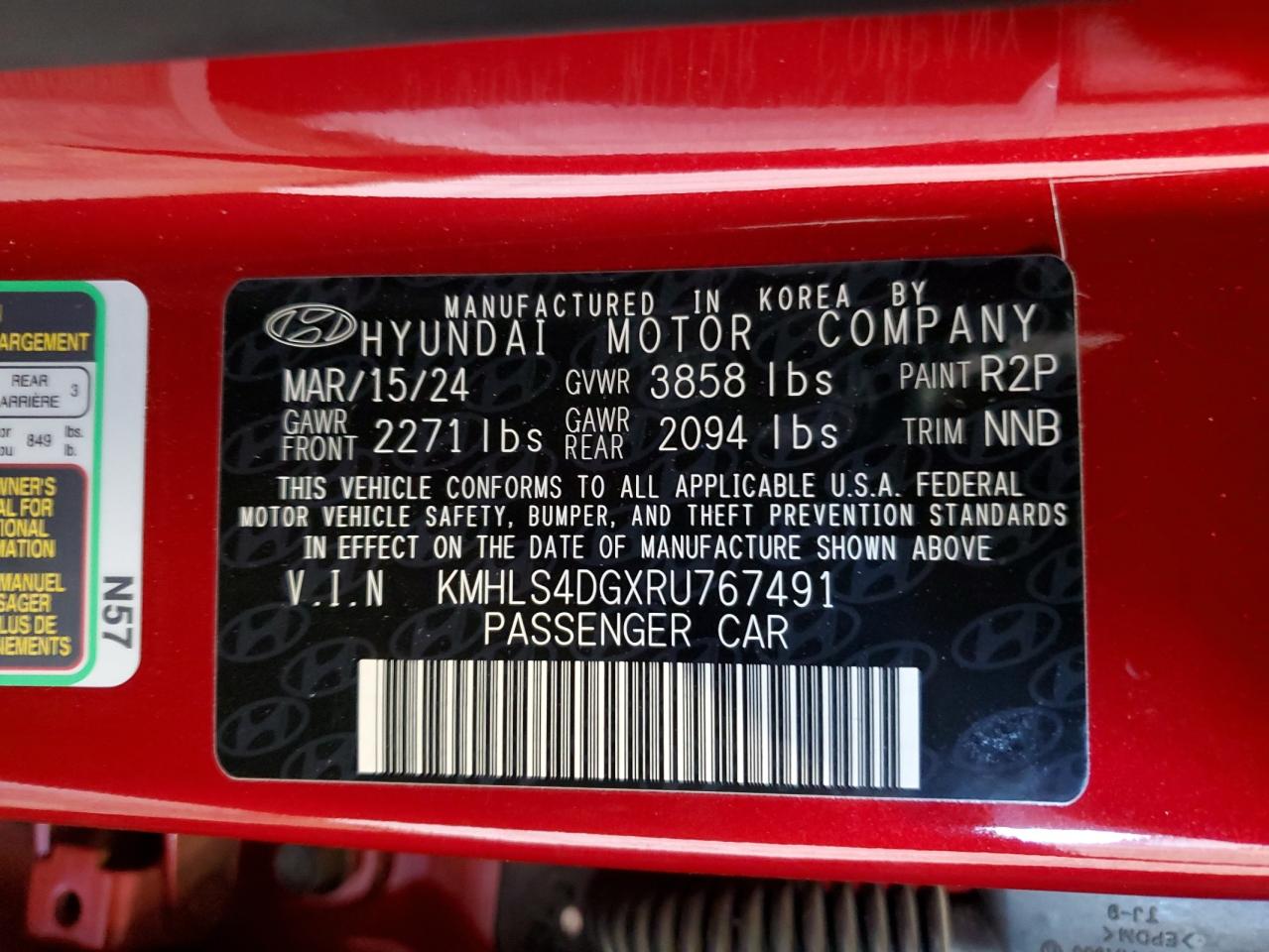 2024 Hyundai Elantra Sel VIN: KMHLS4DGXRU767491 Lot: 62854284