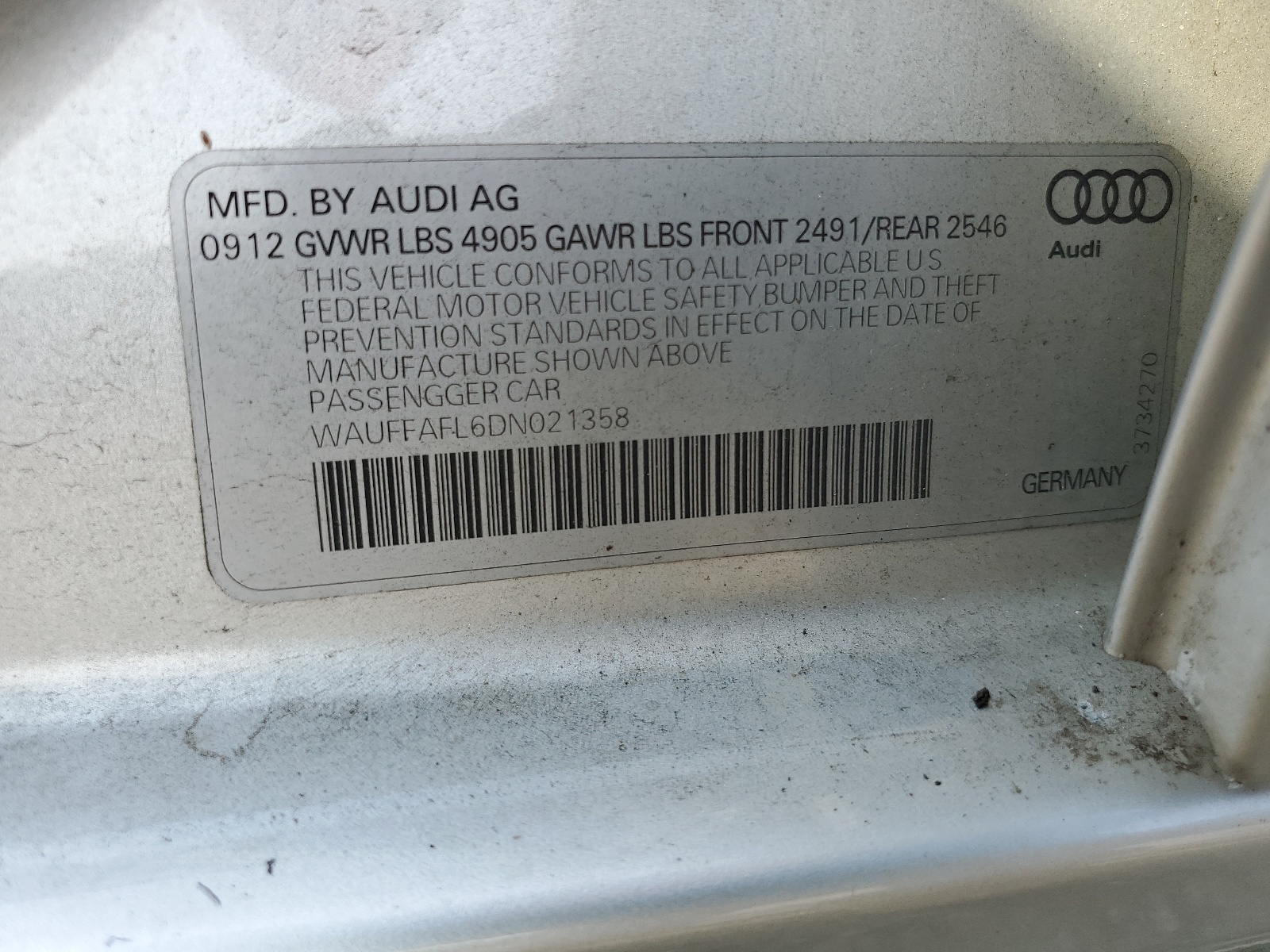 WAUFFAFL6DN021358 2013 Audi A4 Premium Plus