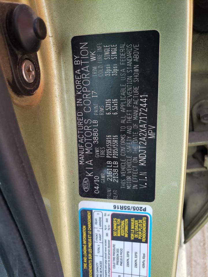 2010 Kia Soul + VIN: KNDJT2A2XA7172441 Lot: 64160674