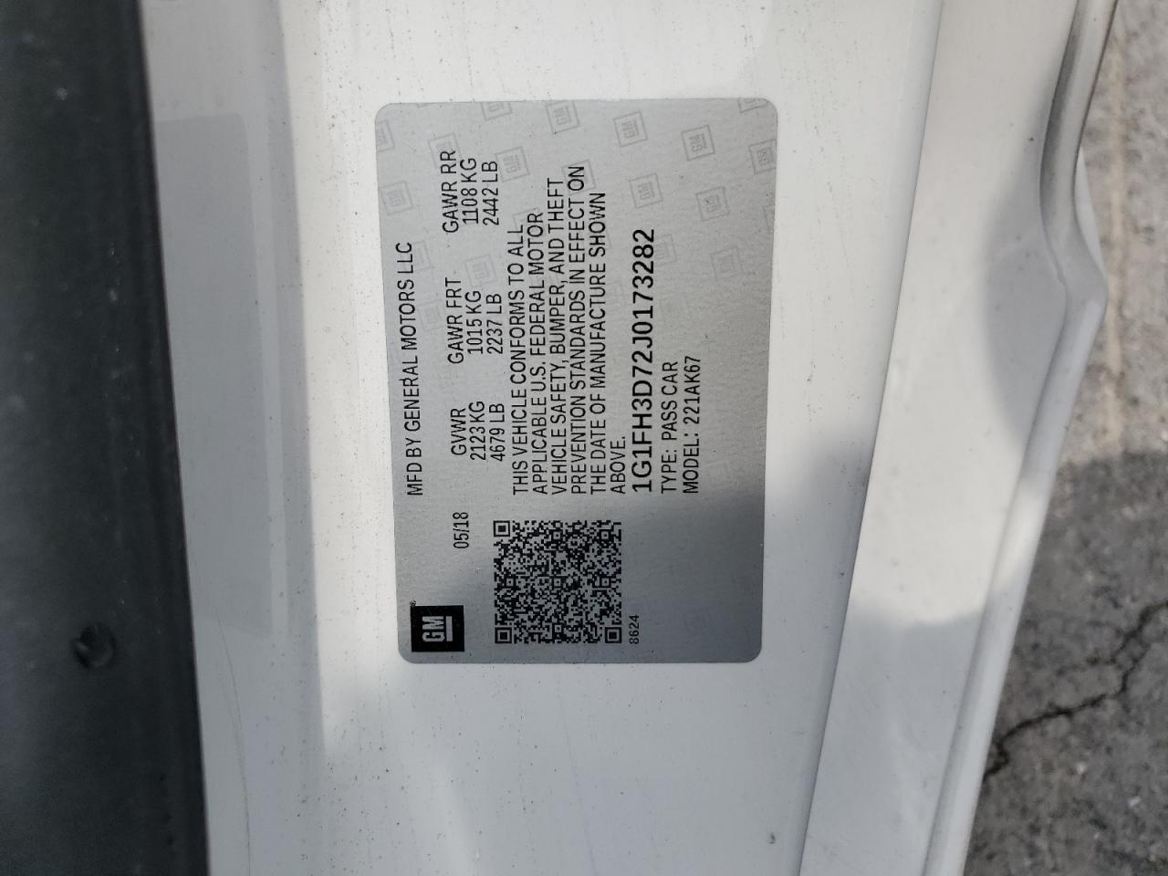 2018 Chevrolet Camaro Ss VIN: 1G1FH3D72J0173282 Lot: 60402224