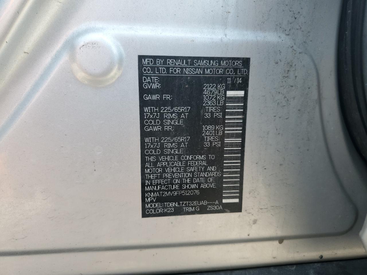 2015 Nissan Rogue S VIN: KNMAT2MV9FP512076 Lot: 64811914