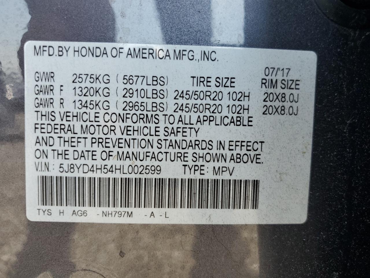 5J8YD4H54HL002599 2017 Acura Mdx Technology