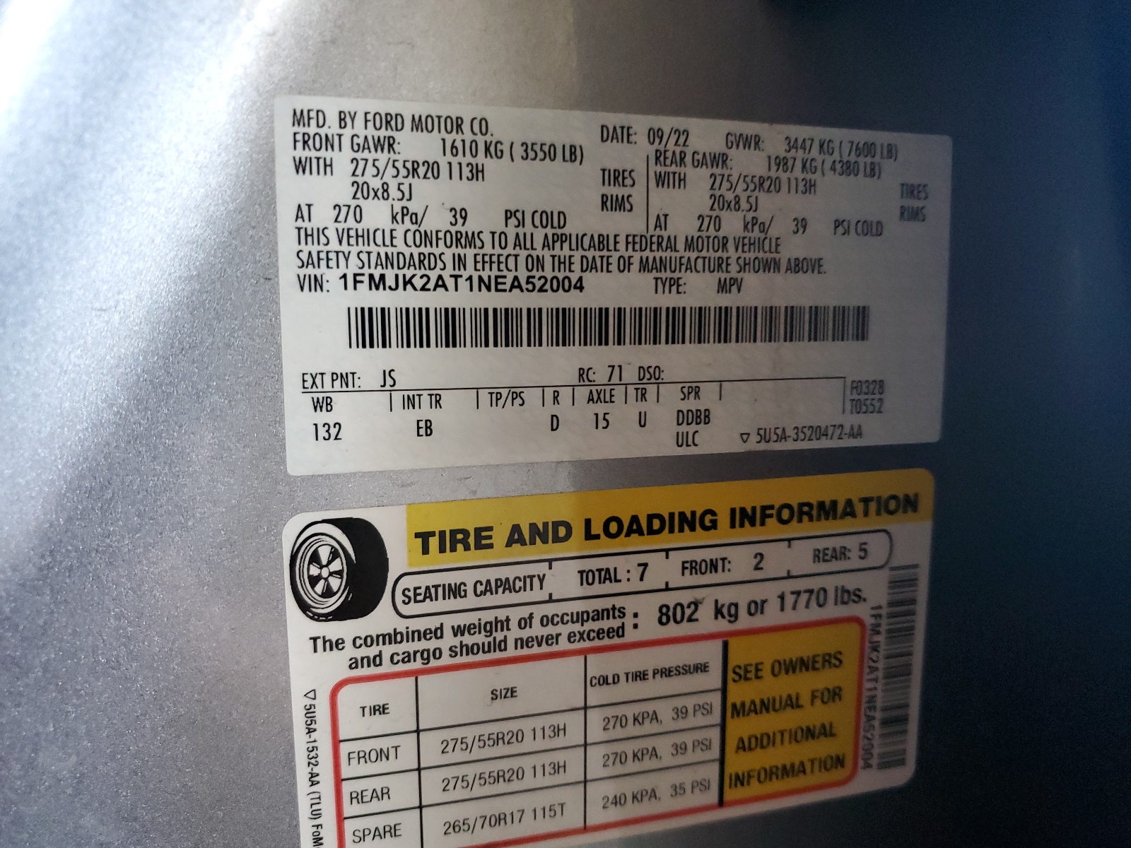 1FMJK2AT1NEA52004 2022 Ford Expedition Max Limited