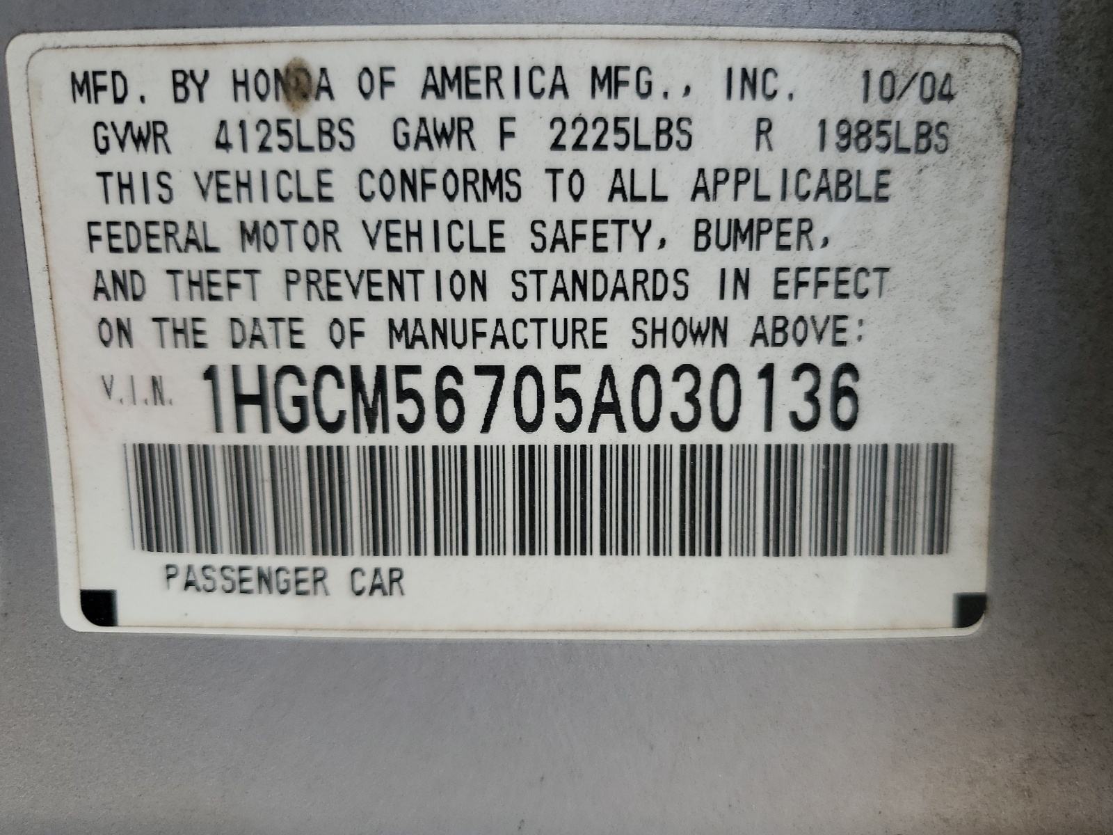 1HGCM56705A030136 2005 Honda Accord Ex