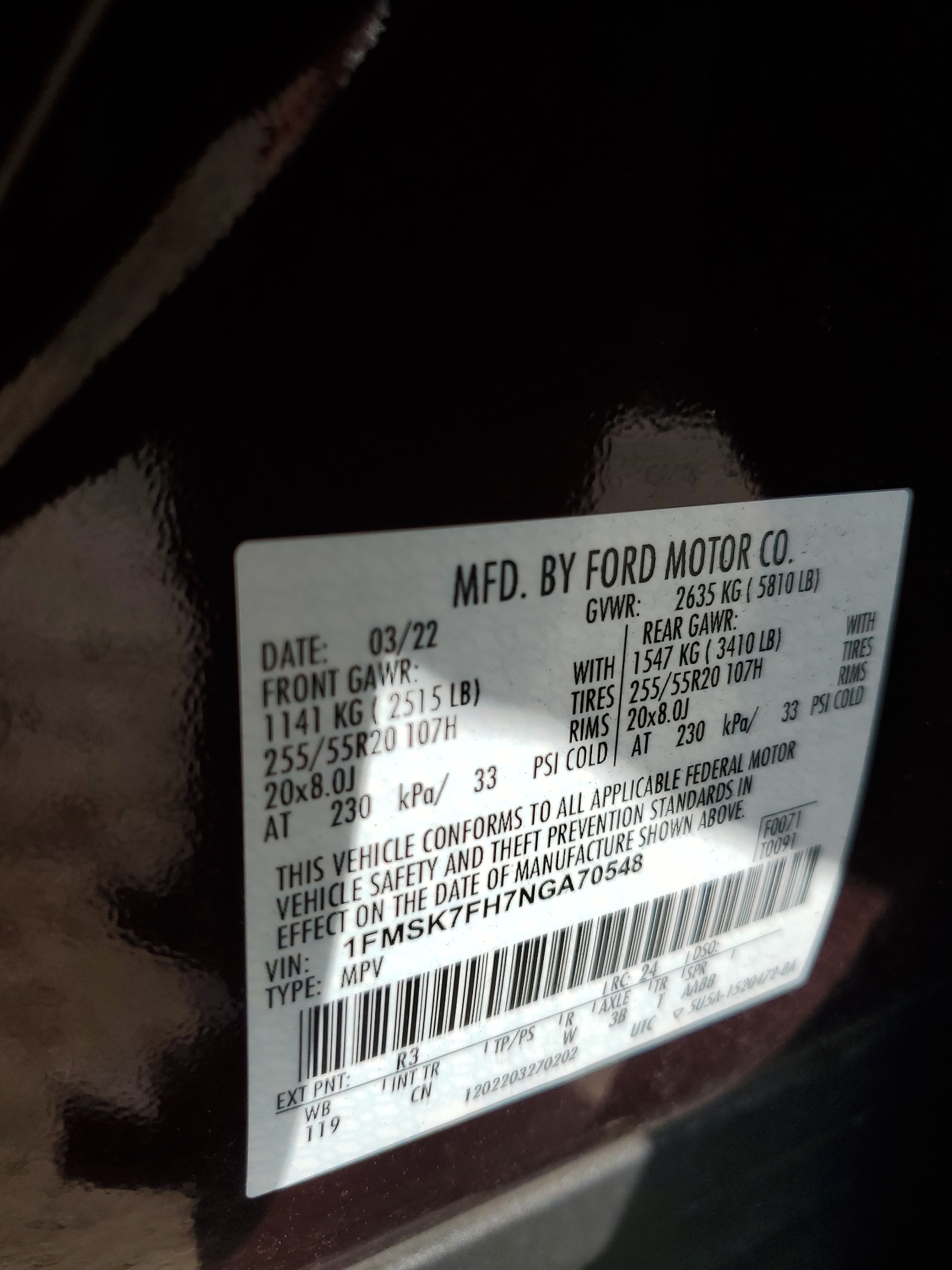 1FMSK7FH7NGA70548 2022 Ford Explorer Limited