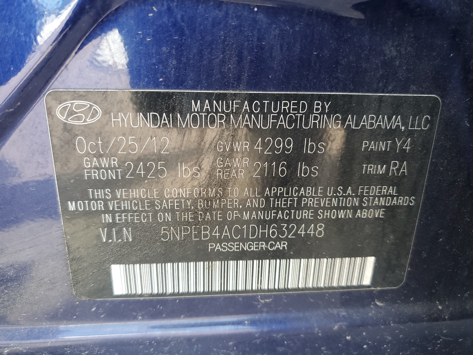 5NPEB4AC1DH632448 2013 Hyundai Sonata Gls