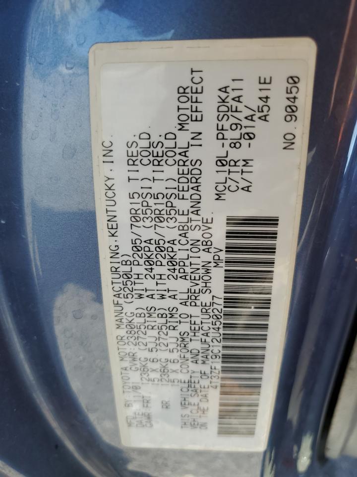 2002 Toyota Sienna Ce VIN: 4T3ZF19C12U450277 Lot: 65512624