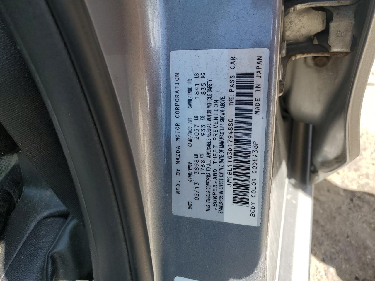 JM1BL1TG3D1794880 2013 Mazda 3 I