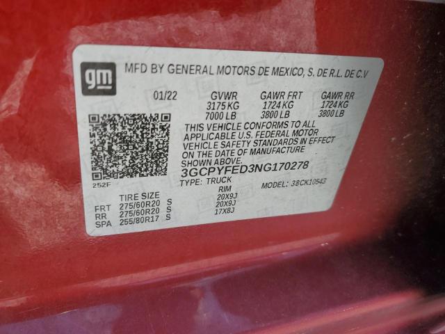 3GCPYFED3NG170278 Chevrolet All Models SILVERADO 12