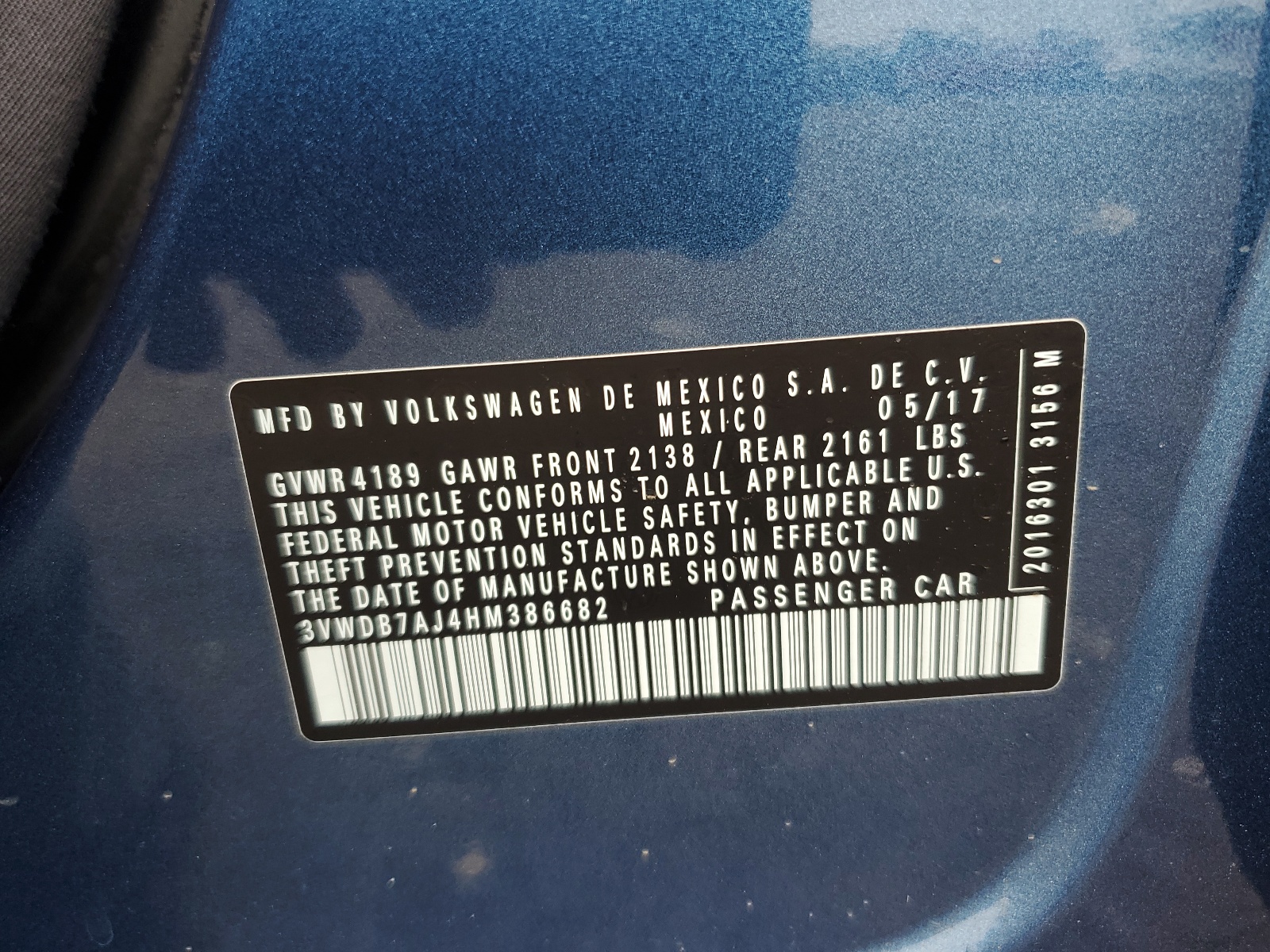 3VWDB7AJ4HM386682 2017 Volkswagen Jetta Se