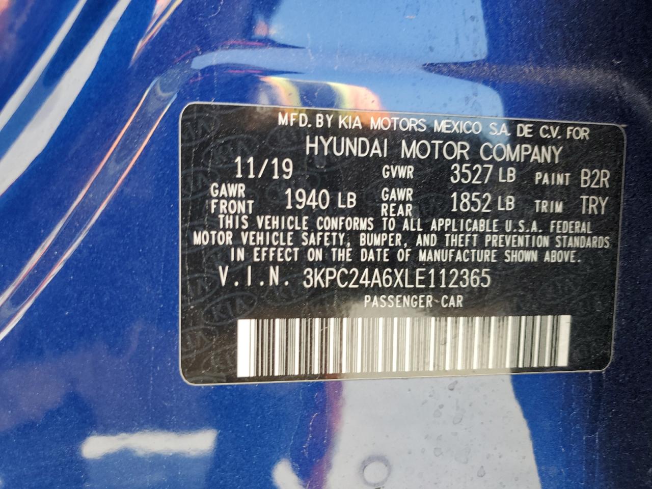 2020 Hyundai Accent Se VIN: 3KPC24A6XLE112365 Lot: 61505754